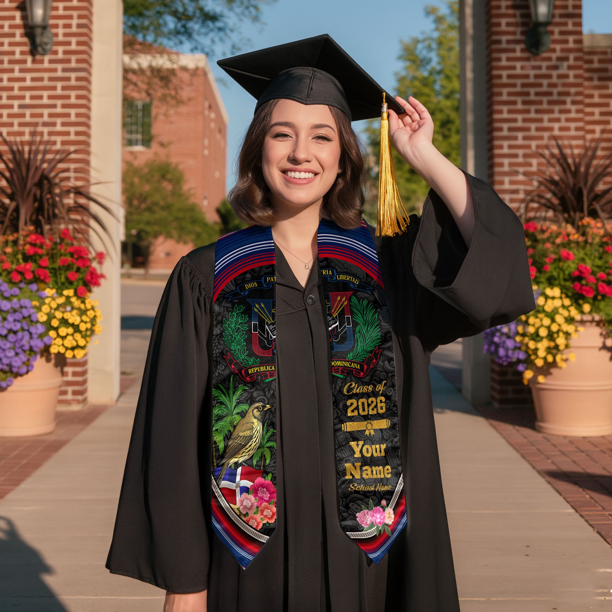 Custom Dominican Graduation Grad Sash Floral Stole, Class of 2026 Dominican Graduate