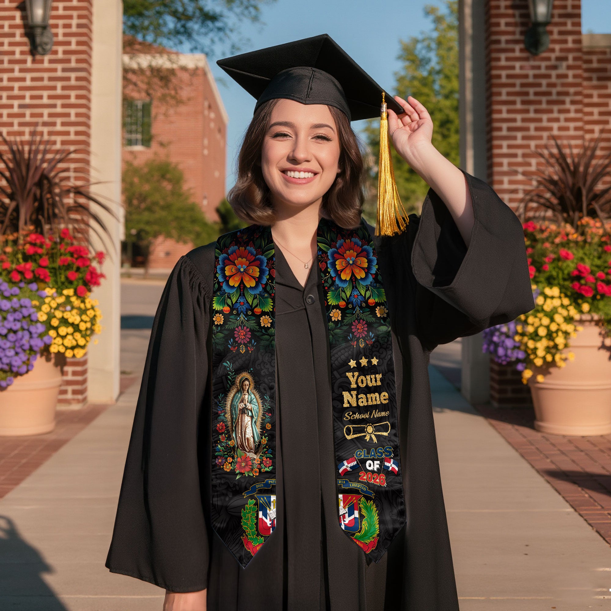 Dominican Grad Sash, DR Floral Stole Graduation Gift, Class of 2026 Senior Graduate