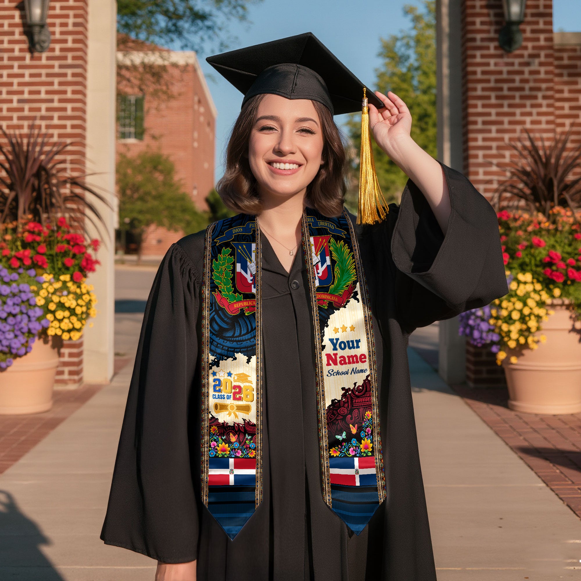 Custom Dominican Floral Stole, DR Grad Sash Graduation, Class of 2026 Dominican Graduate