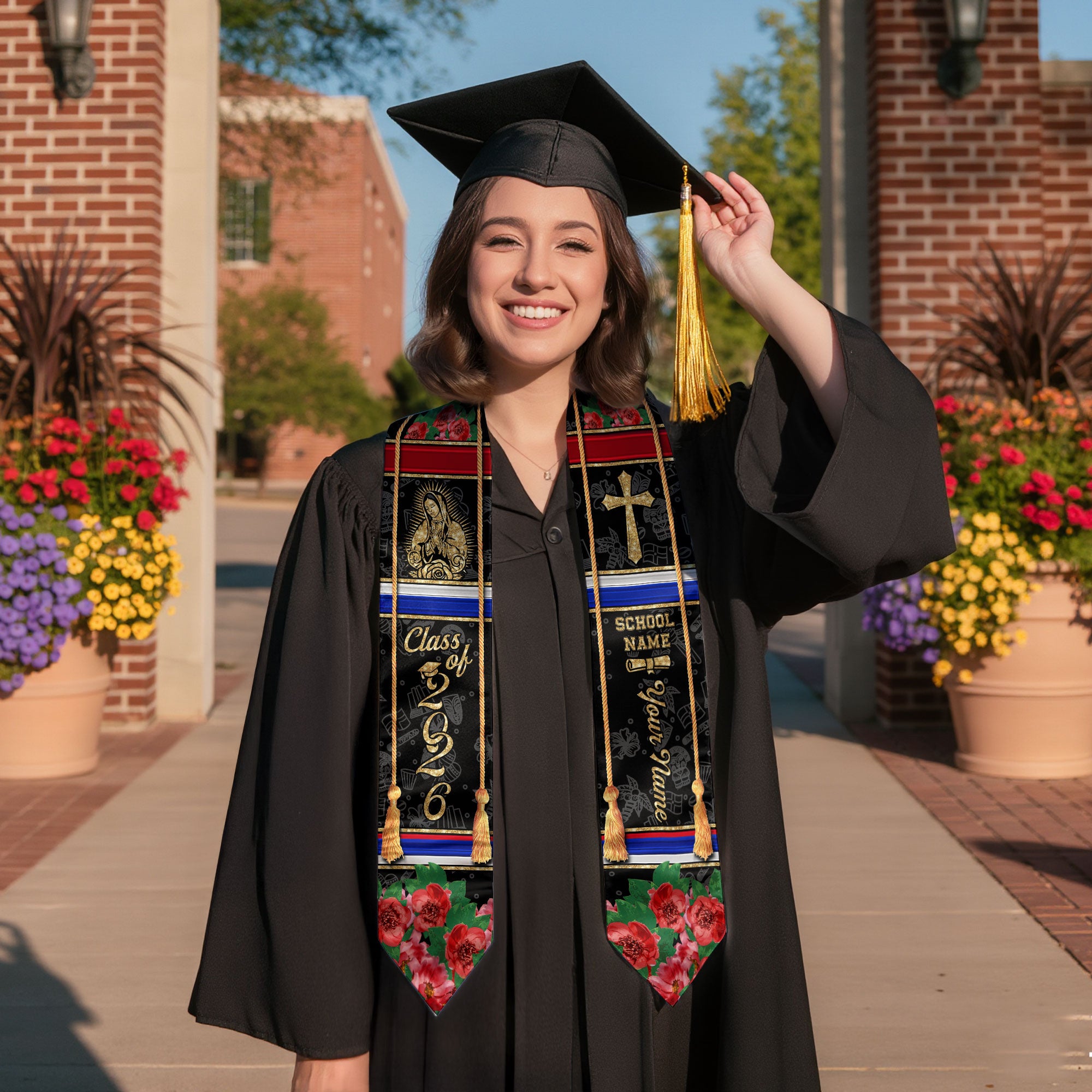 Personalized Dominicana Floral Stole Grad Sash Graduation Gift, Class of 2026 Dominican Graduate