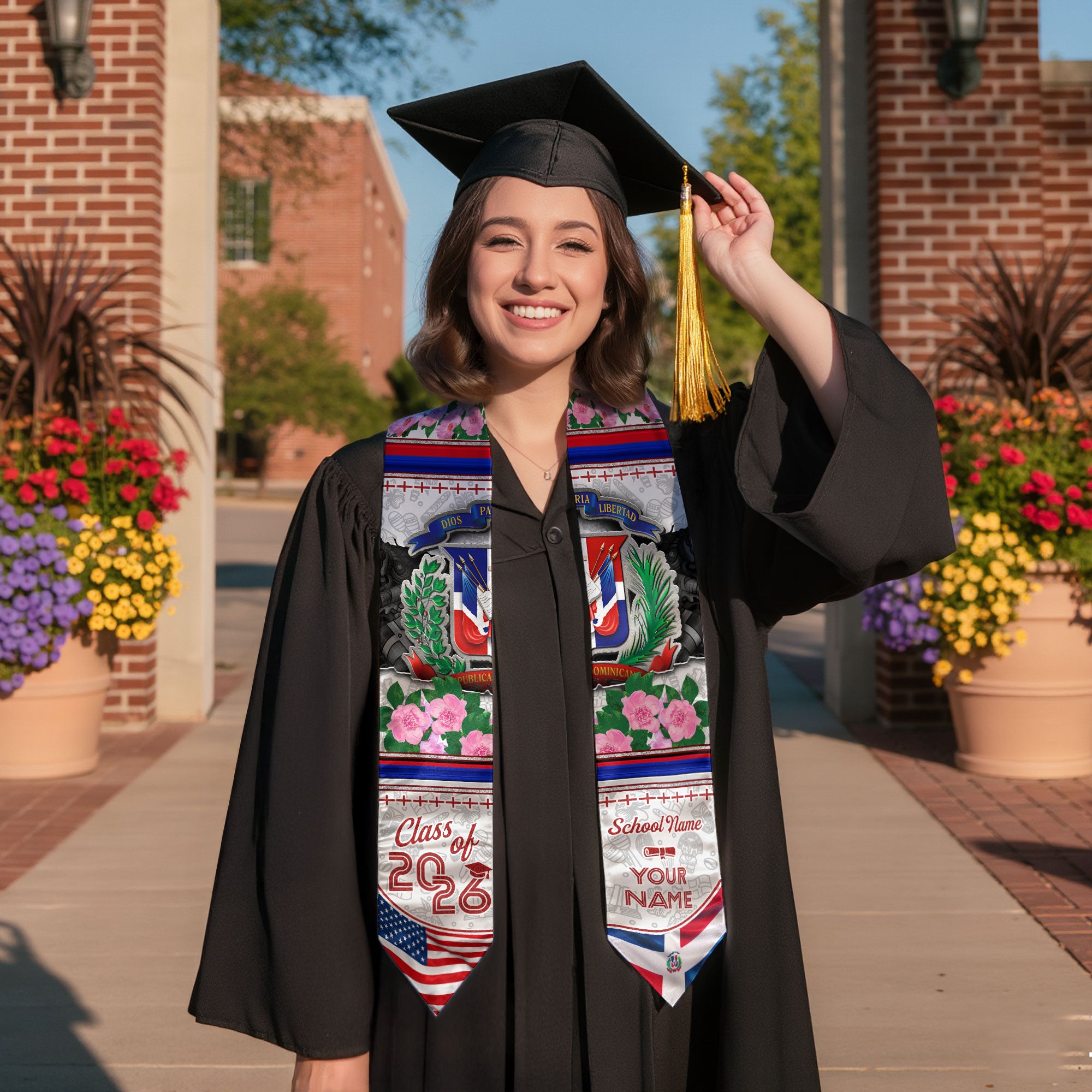 Custom Dominican Floral Stole Graduation Grad Sash, Class of 2026 Graduate Senior Gift