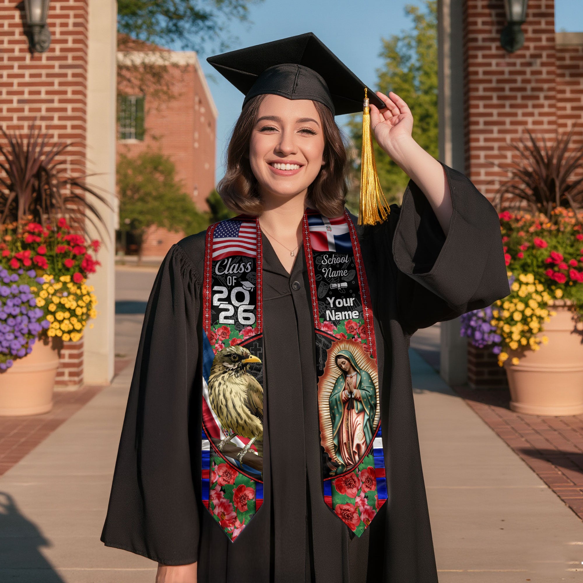 Dominicana Graduation Floral Stole Custom Grad Sash, Class of 2026 Dominican Graduate Gift