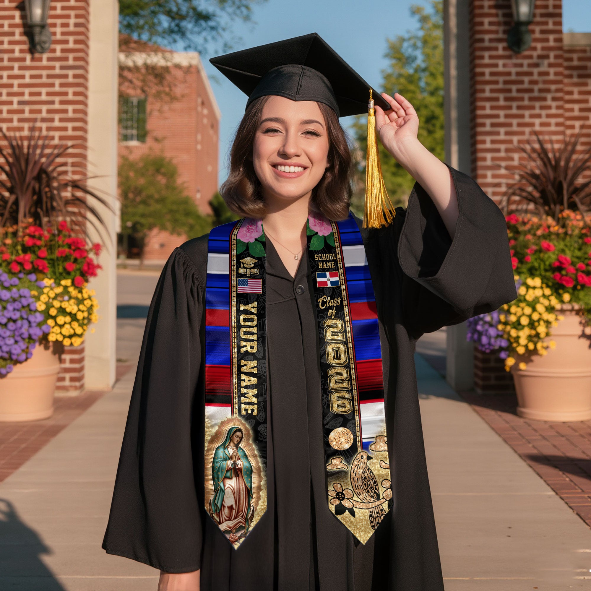Custom Dominican Grad Sash Floral Stole Graduation, Class of 2026 Graduate Senior Gift
