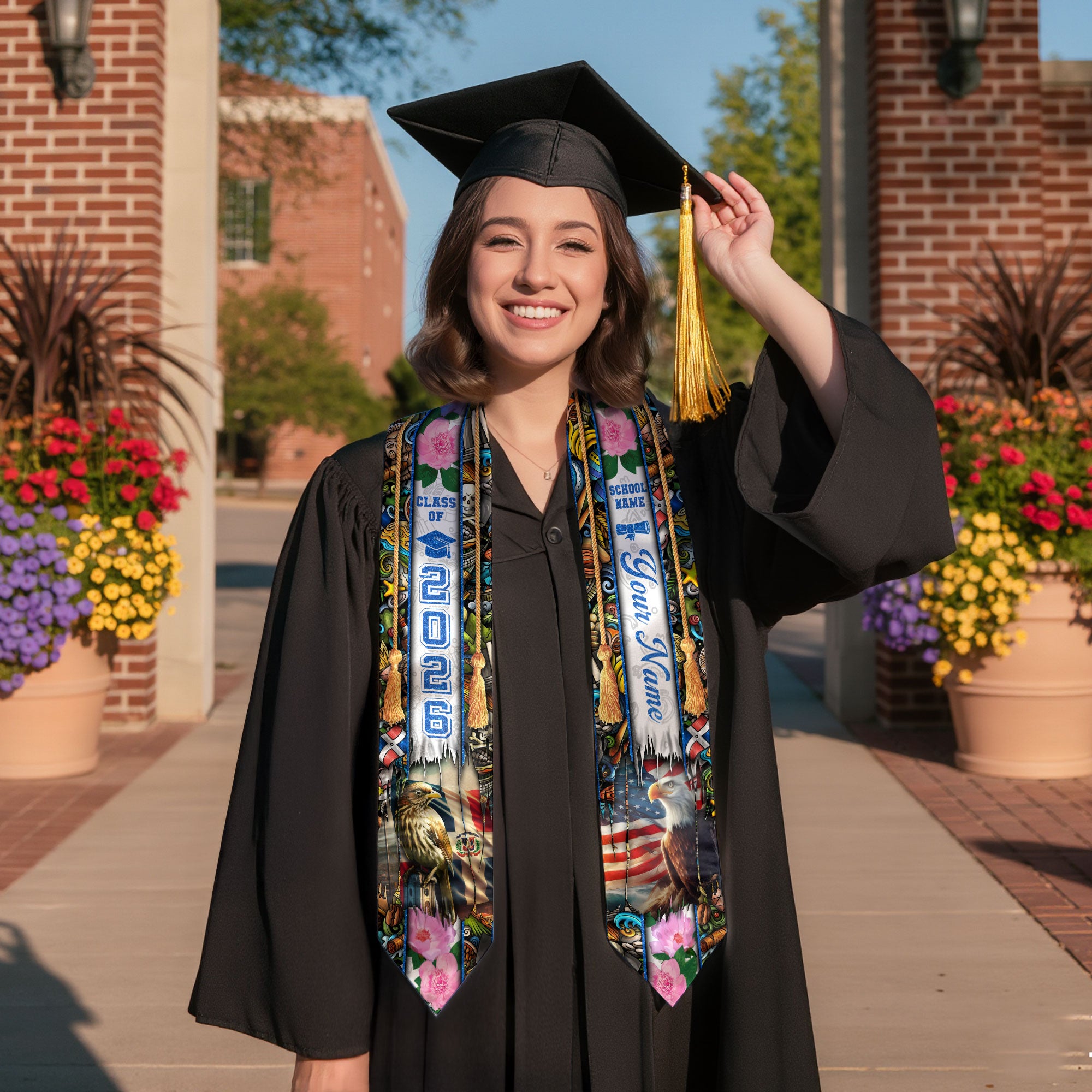 Personalized Dominicana Graduation Grad Sash Floral Stole, Class of 2026 Dominican Graduate