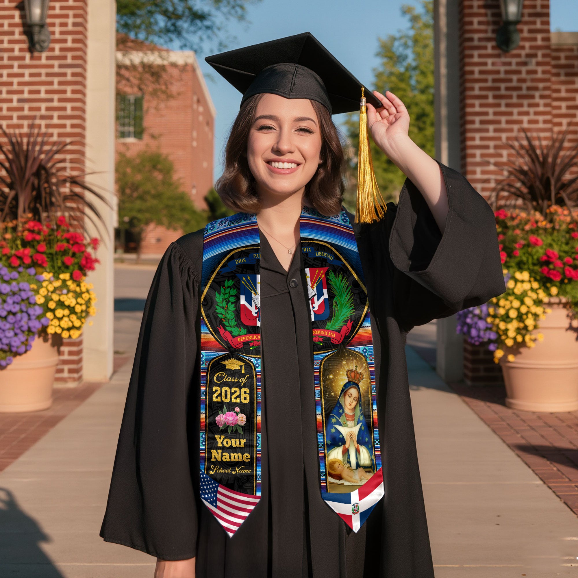 Personalized Dominican American Stole Grad, Dominican Republic Sash Graduation, Class of 2026 Graduate Gift