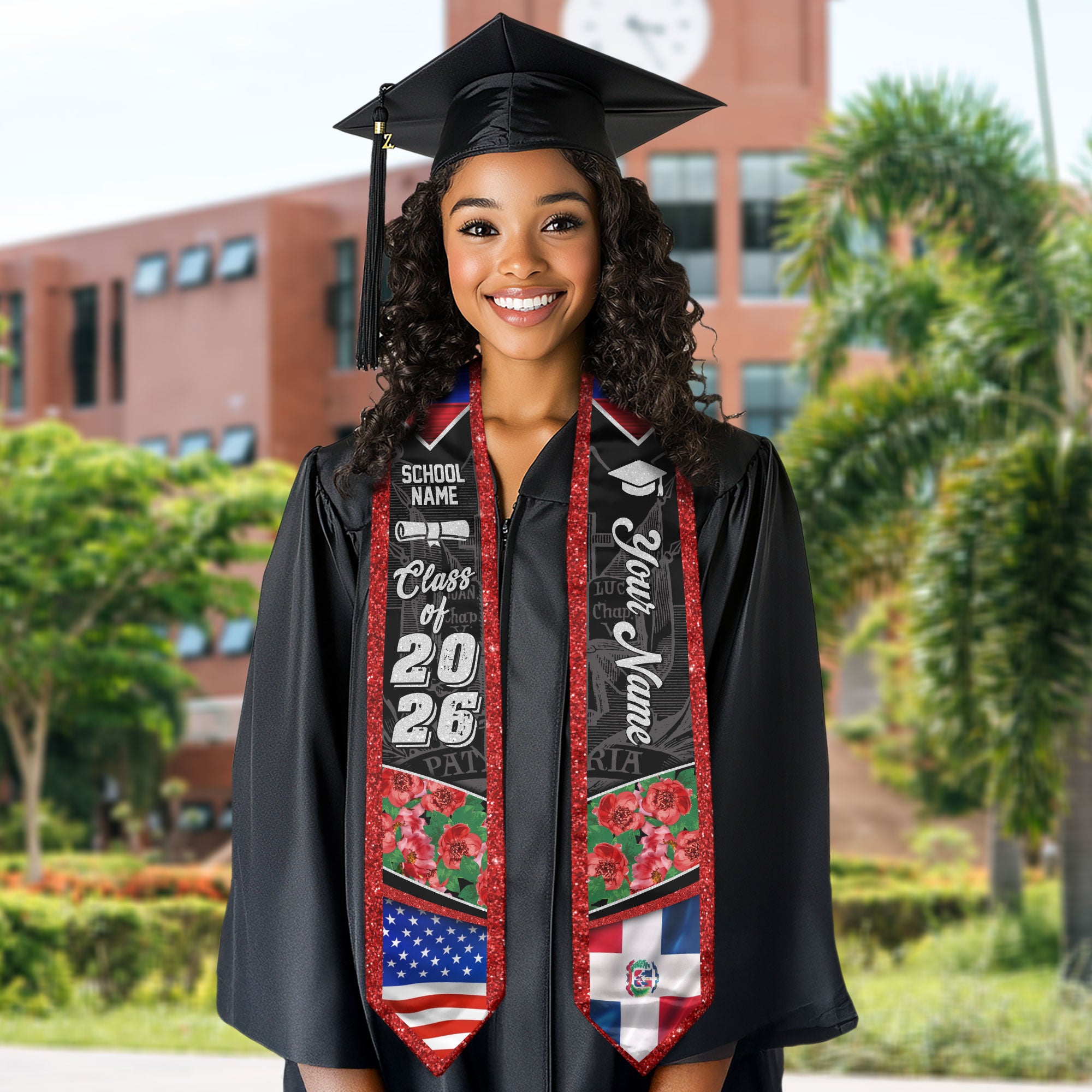 Dominican Floral Stole Graduation Grad Sash Custom, Class of 2026 Graduate Senior Gift