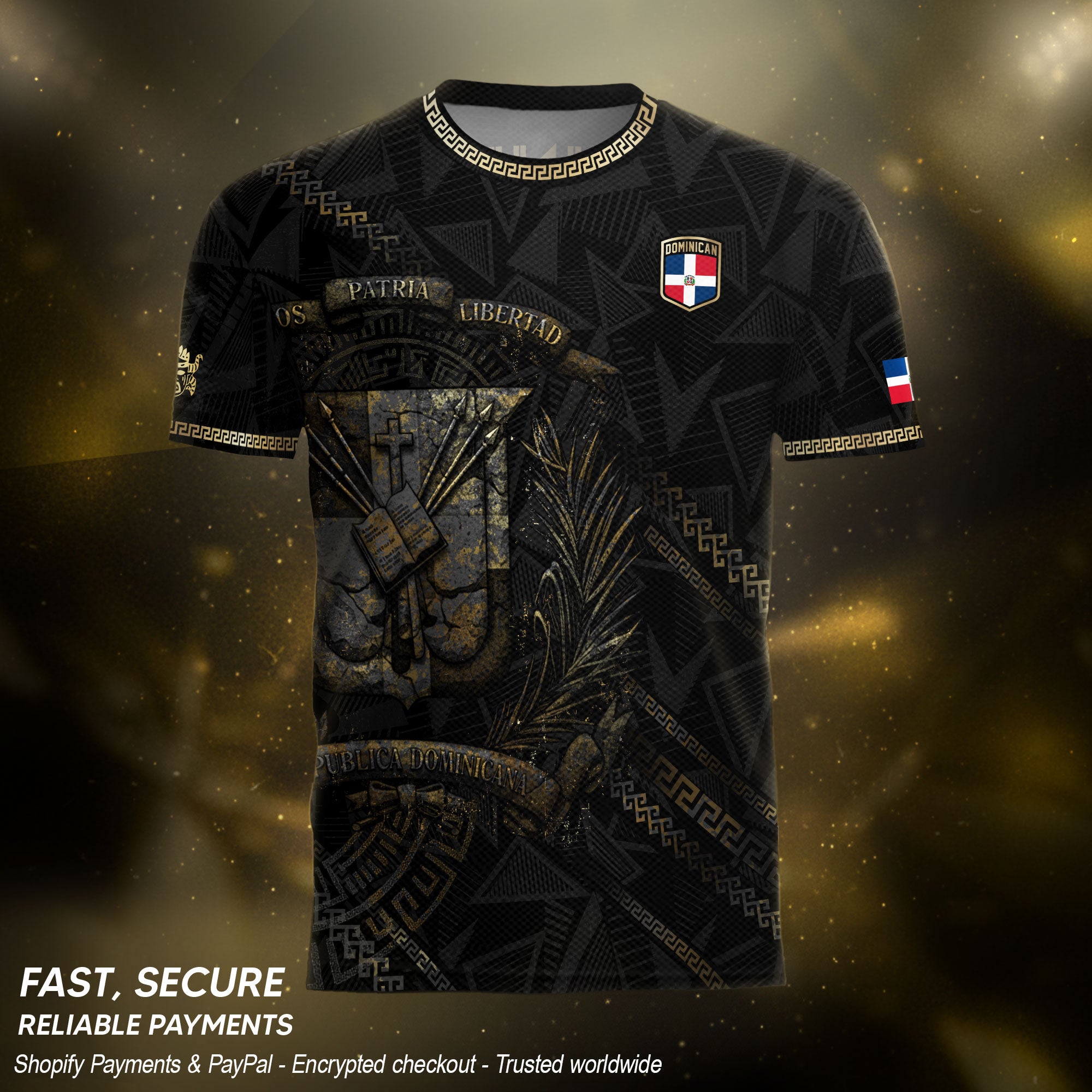 Dominican Republic Heritage Black Gold Vintage Geometric Graphic Soccer Jersey
