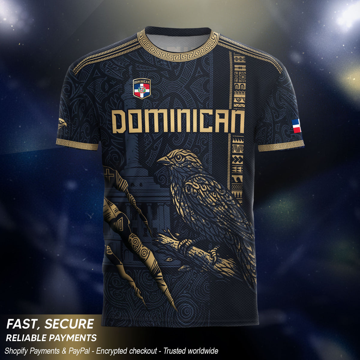 Dominican Republic Heritage Navy Gold Vintage Athletic Palmchat Bird Soccer Jersey