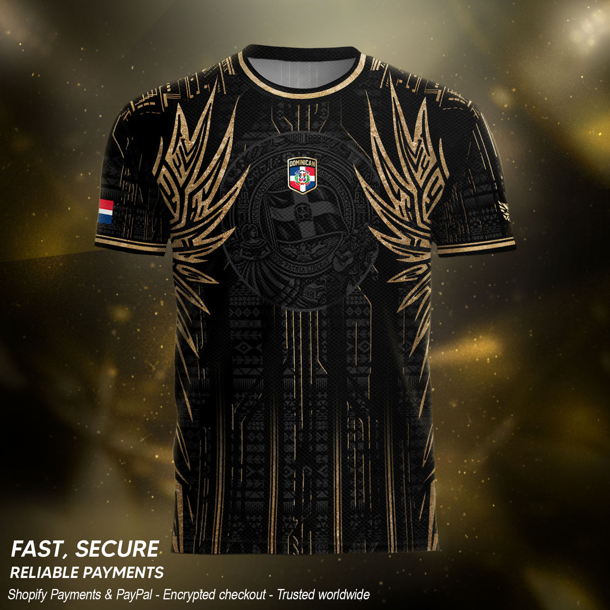 Dominican Republic Heritage Black Gold Vintage Athletic Winged Soccer Jersey