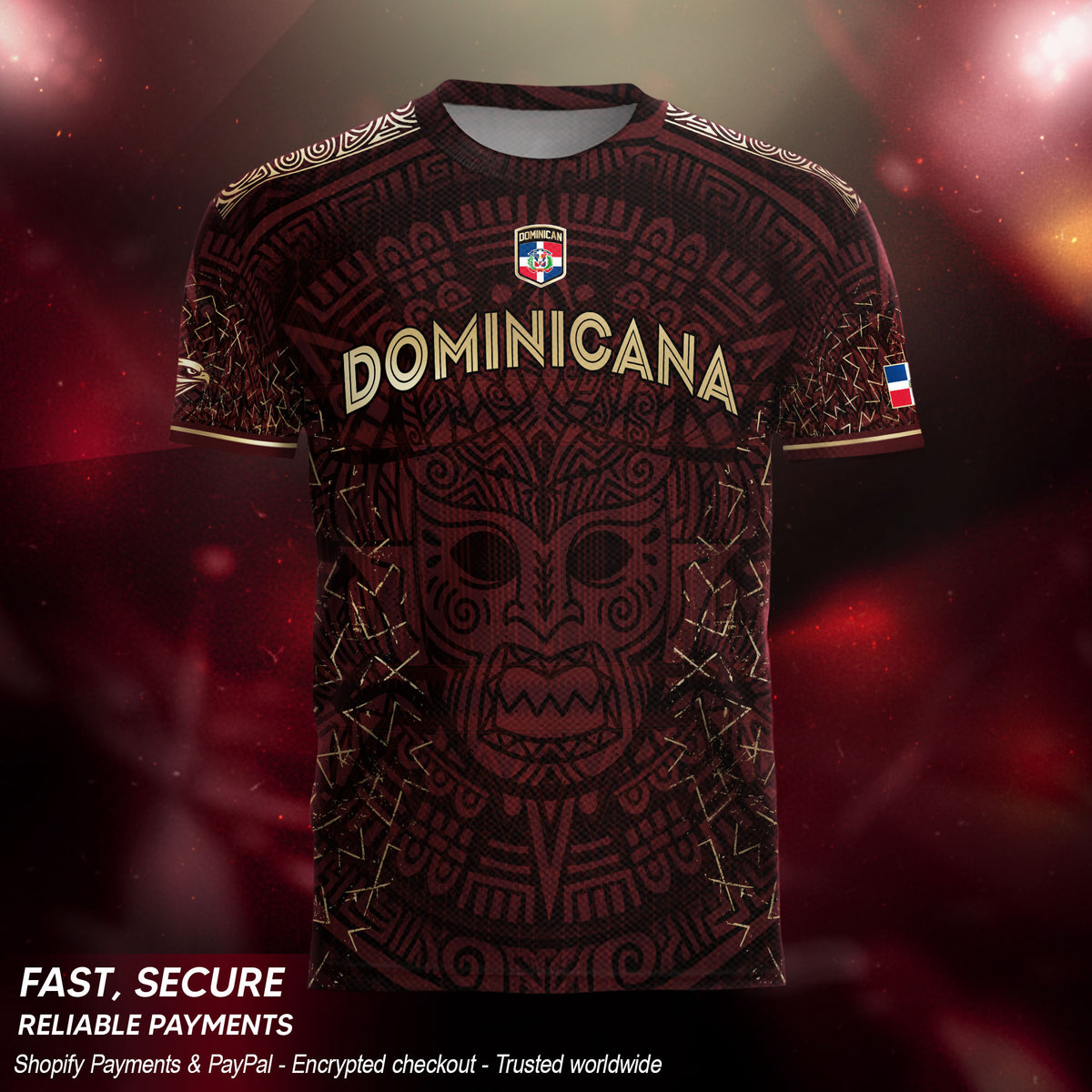 Dominican Cultural Pride Soccer Jersey Maroon Gold, Heritage-Inspired Collection