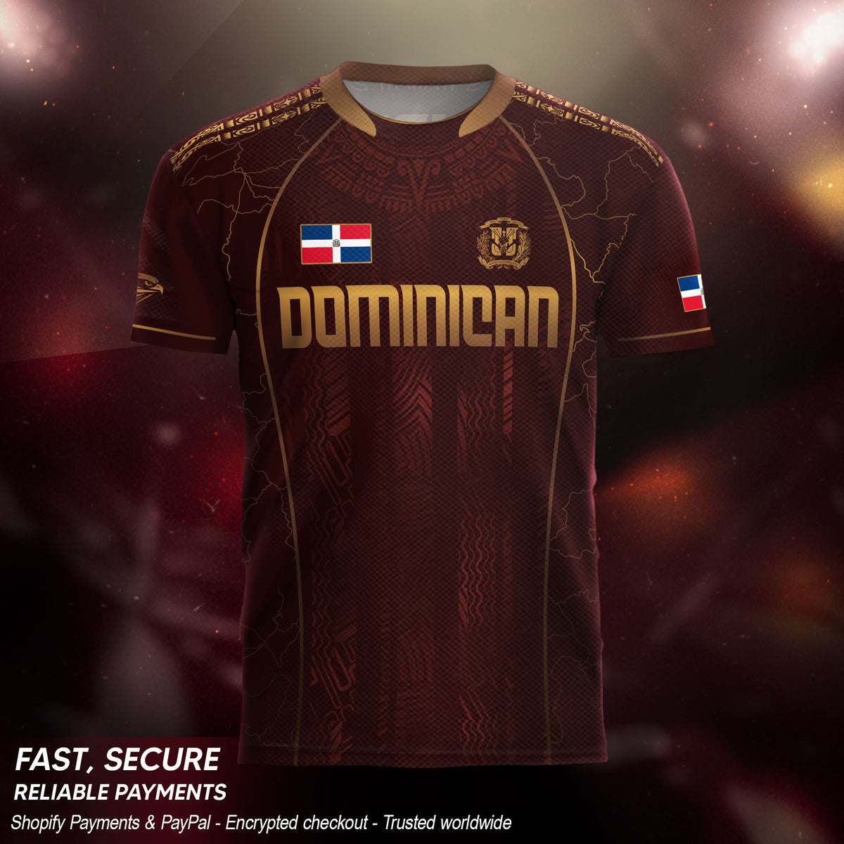 Dominican Republic Heritage Maroon Gold Geometric National Soccer Jersey