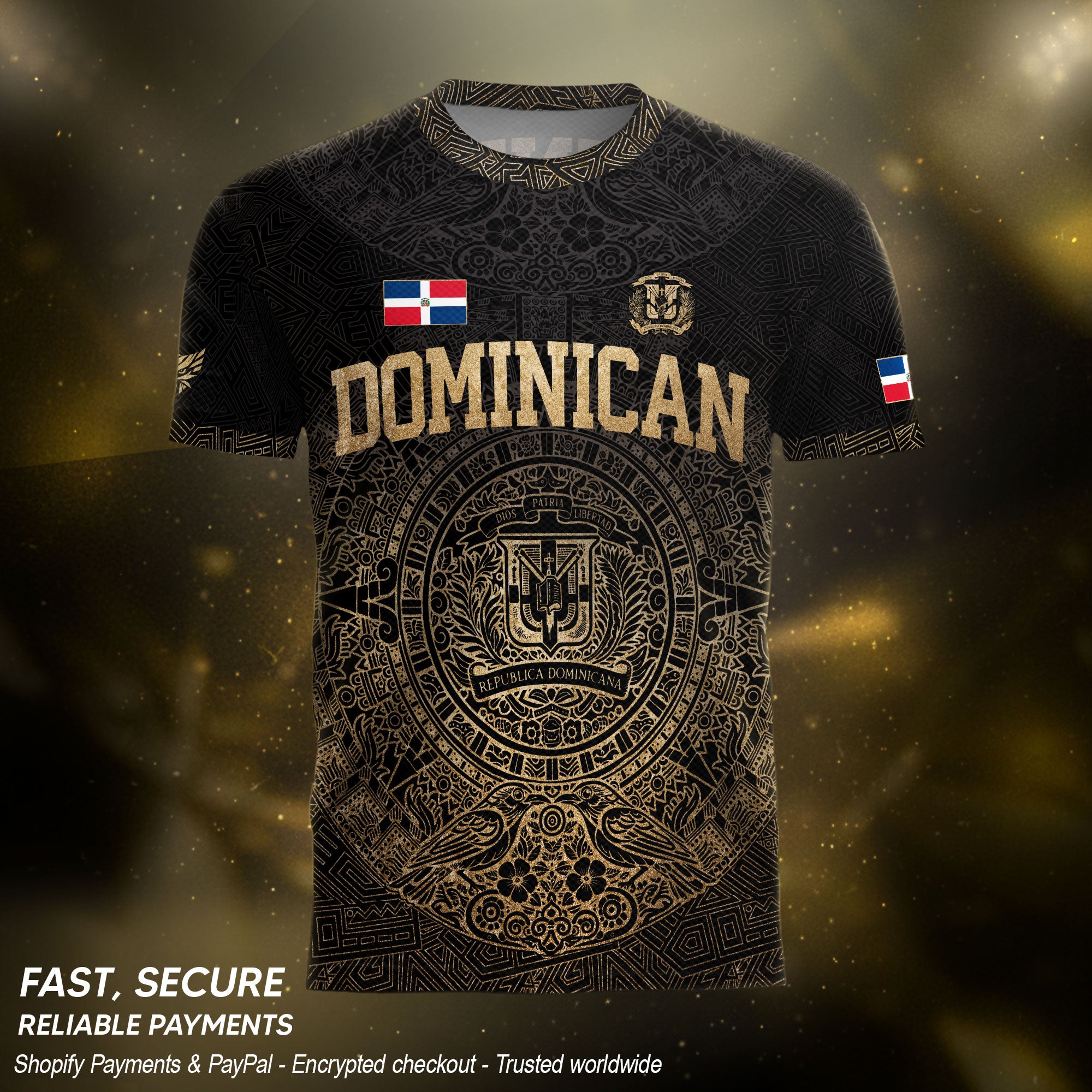 Dominican Republic Heritage Black Gold Vintage Taino Graphic Pattern Soccer Jersey