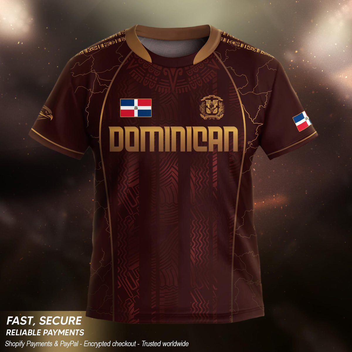 Dominican National Heritage Soccer Jersey Maroon Gold for Kids Youth, Cultural Pride Edition