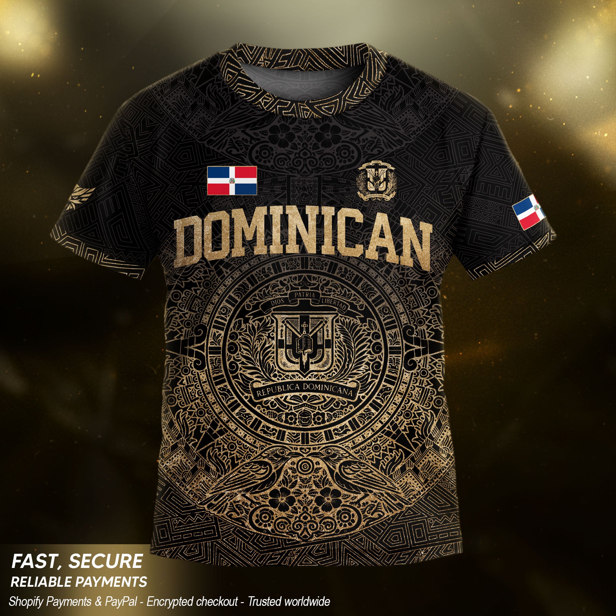 Dominican Identity Soccer Jersey Black Gold for Kids Youth, Heritage & Pride Collection