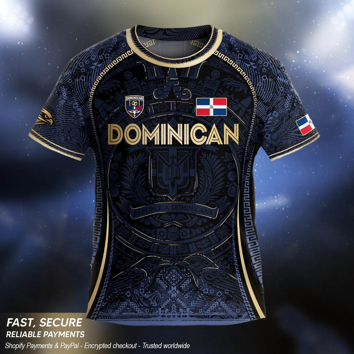 Dominican Cultural Legacy Soccer Jersey Navy Gold for Kids Youth, National Pride Apparel
