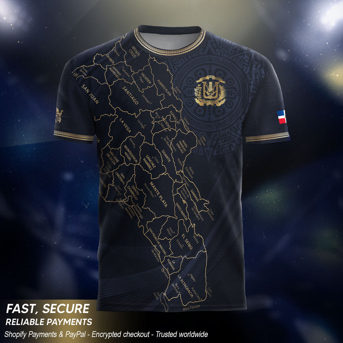Dominican Heritage Soccer Jersey Black Gold, Cultural Pride & Identity Collection