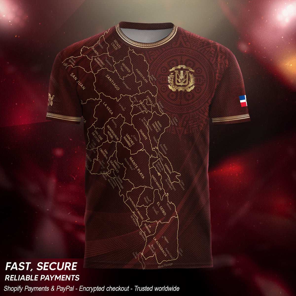 Dominican National Heritage Soccer Jersey Maroon Gold, Pride-Inspired Football Apparel