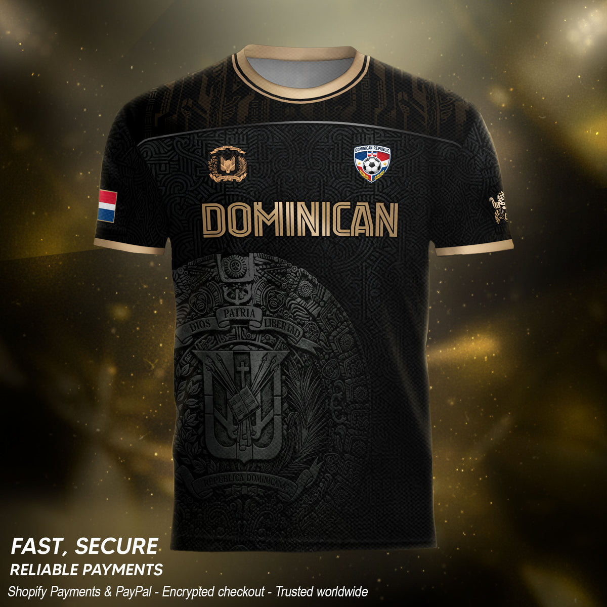 Dominican Republic Heritage Black Gold Athletic National Team Soccer Jersey