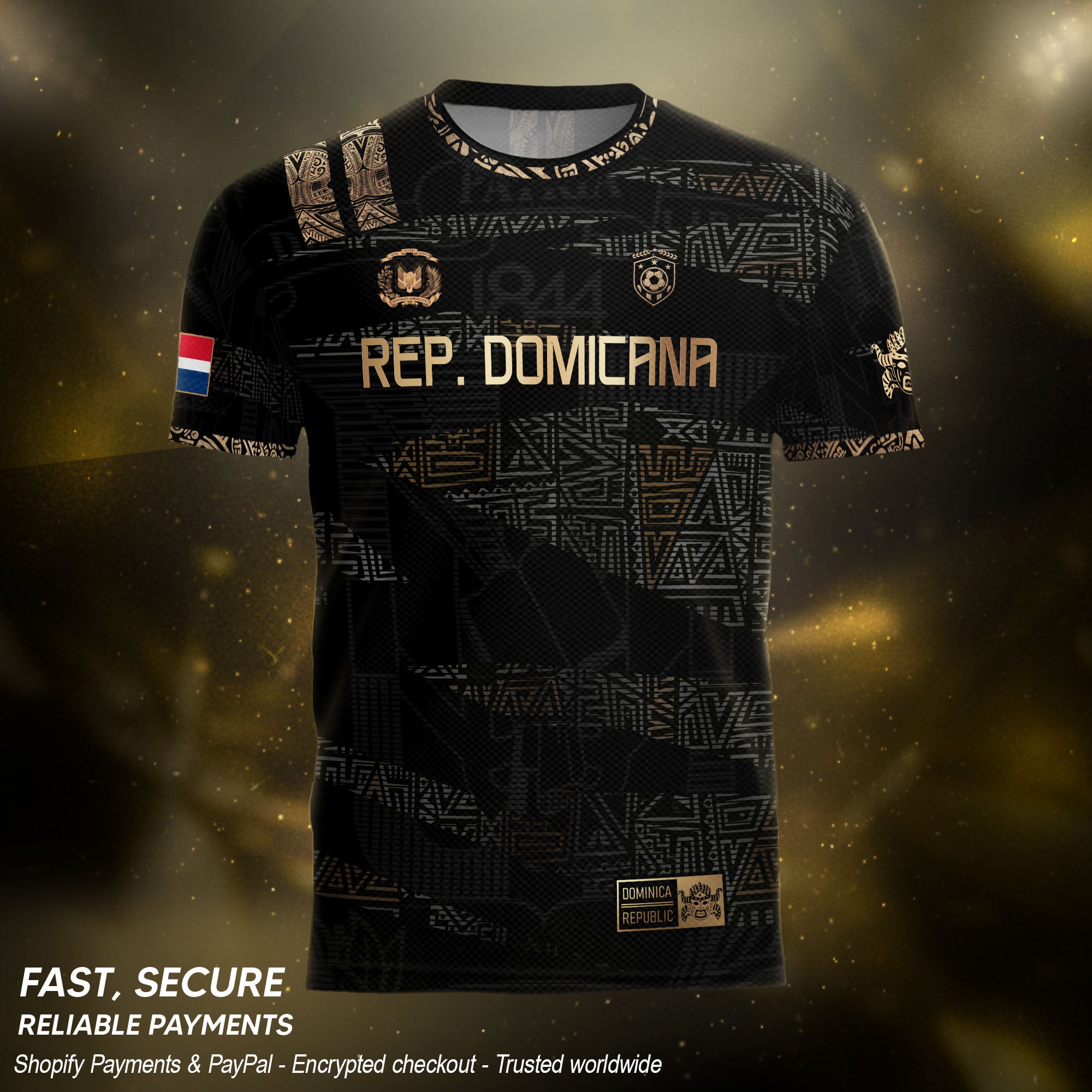 Dominican Republic Heritage Black Gold Athletic Geometric Soccer Jersey