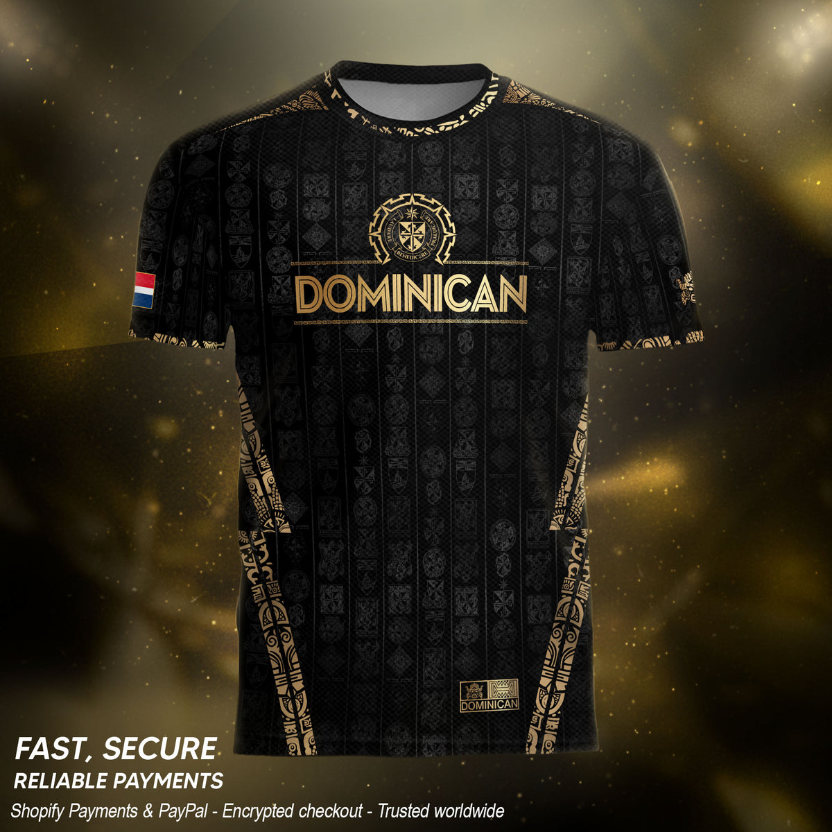 Dominican Republic Black Gold Vintage Heritage Coat of Arms Soccer Jersey