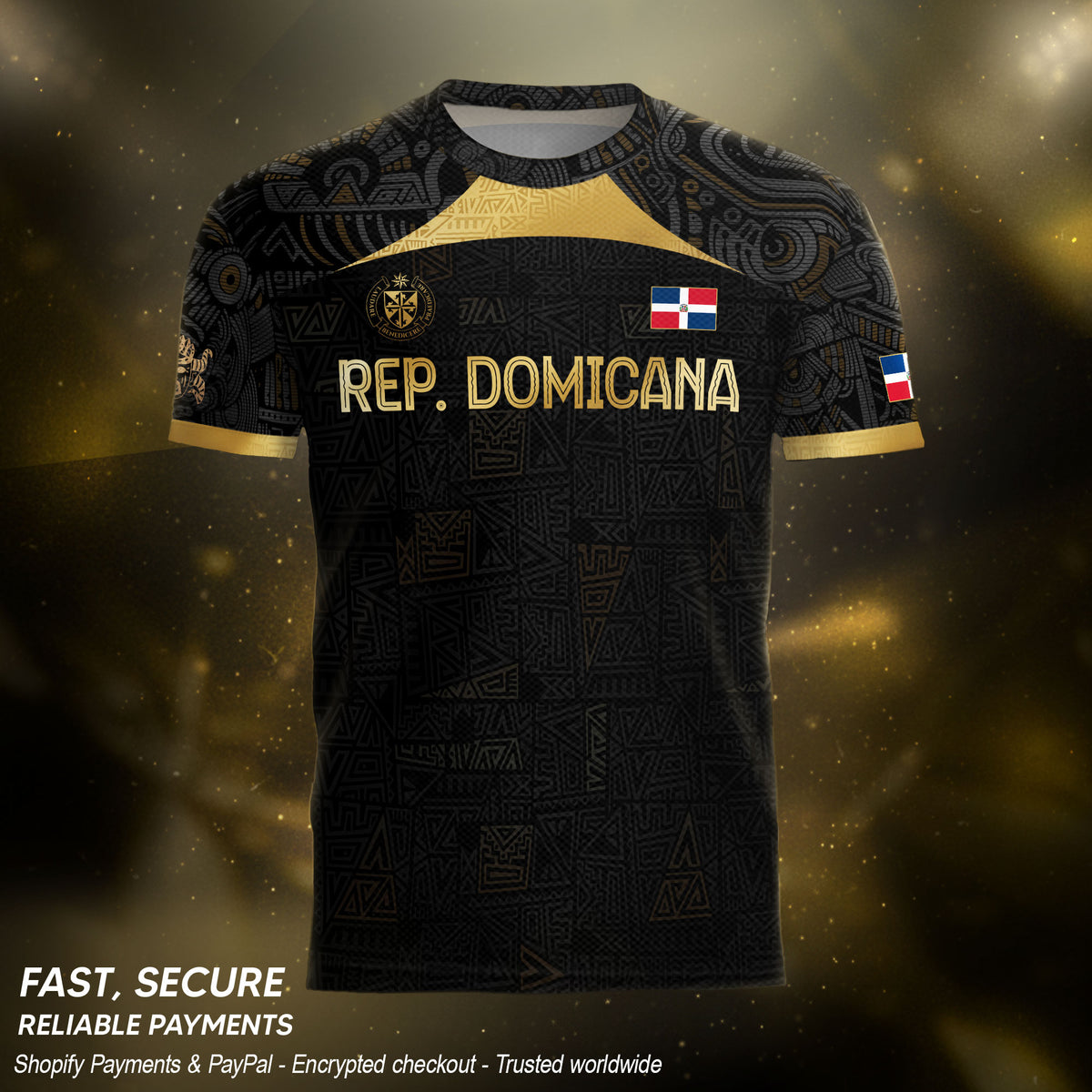 Dominican Republic Black Gold Vintage National Emblem Heritage Soccer Jersey