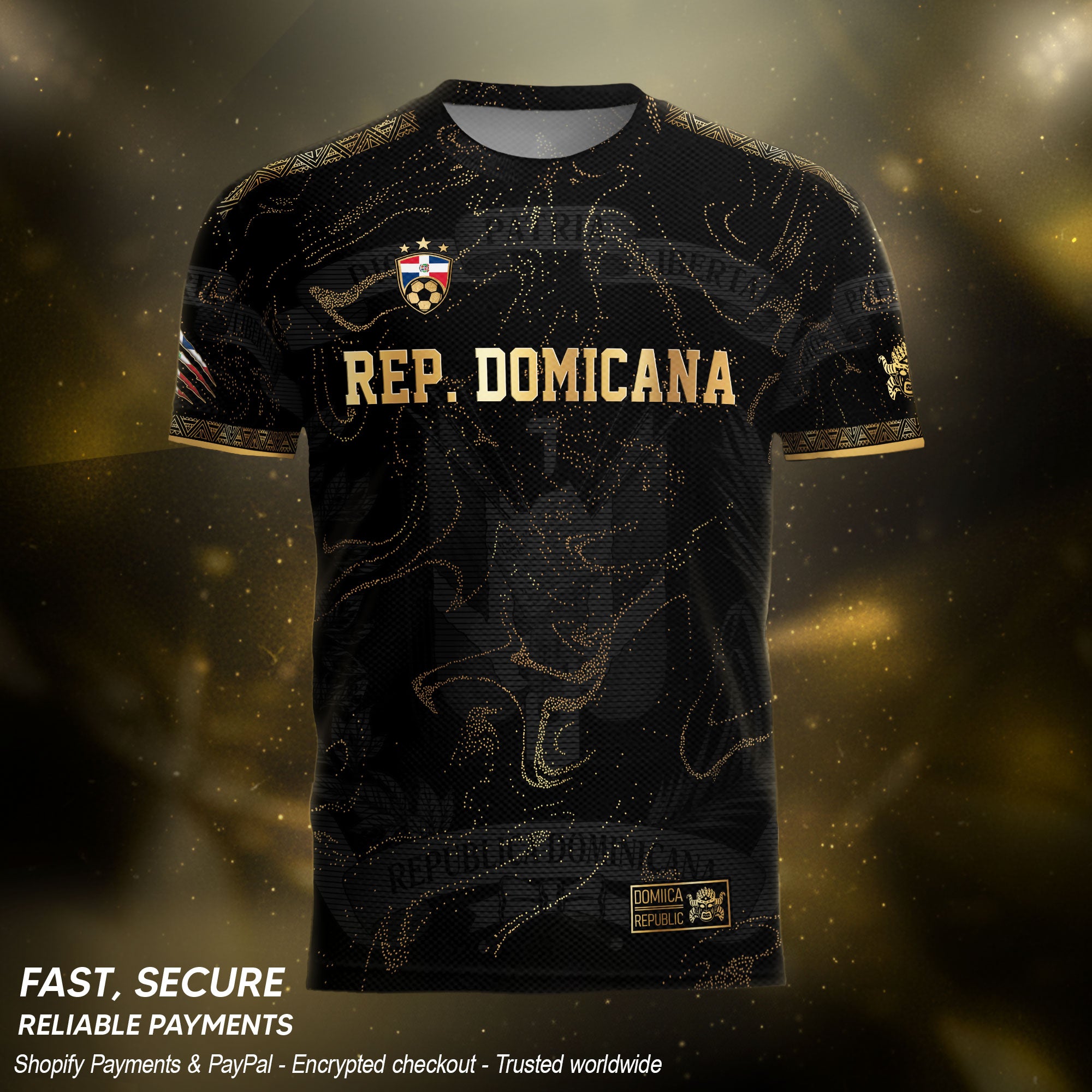 Dominican Republic Heritage Black Gold Sparkle National Soccer Jersey