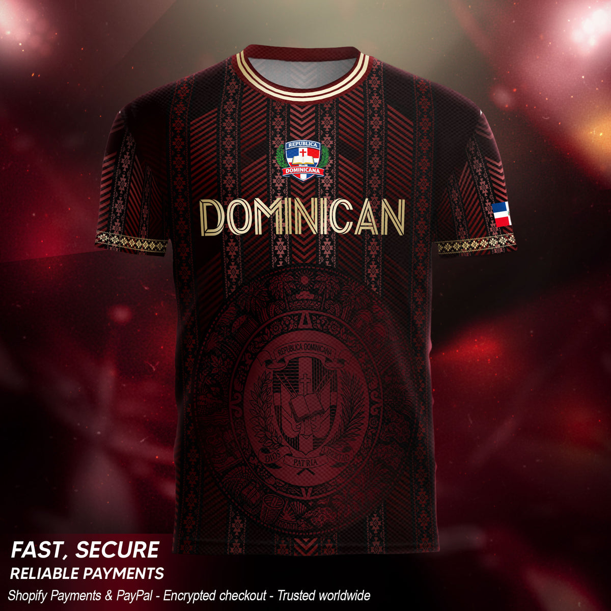 Dominican Republic Soccer Jersey Maroon Gold, Cultural Heritage National Pride Apparel