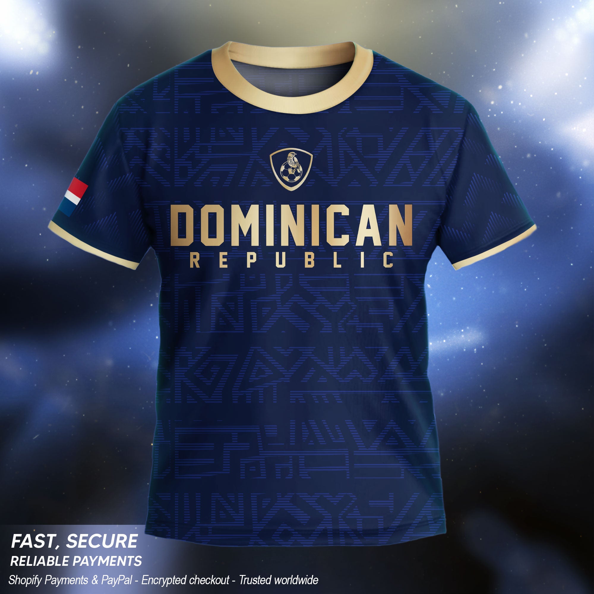 Dominican Republic Kids Youth Heritage Navy Gold Geometric National Soccer Jersey