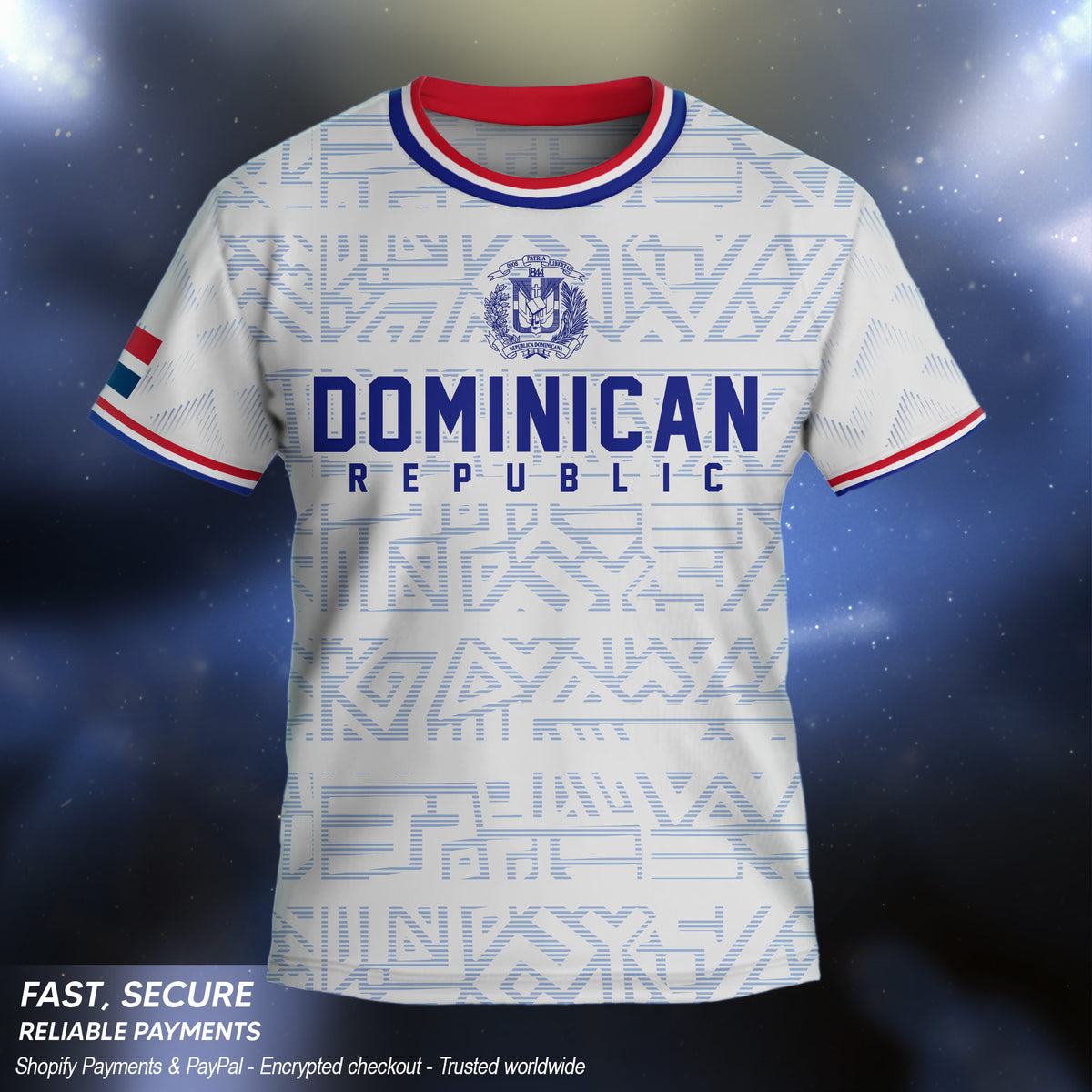 Dominican Republic Kids Youth White Red Blue Athletic Geometric Soccer Jersey
