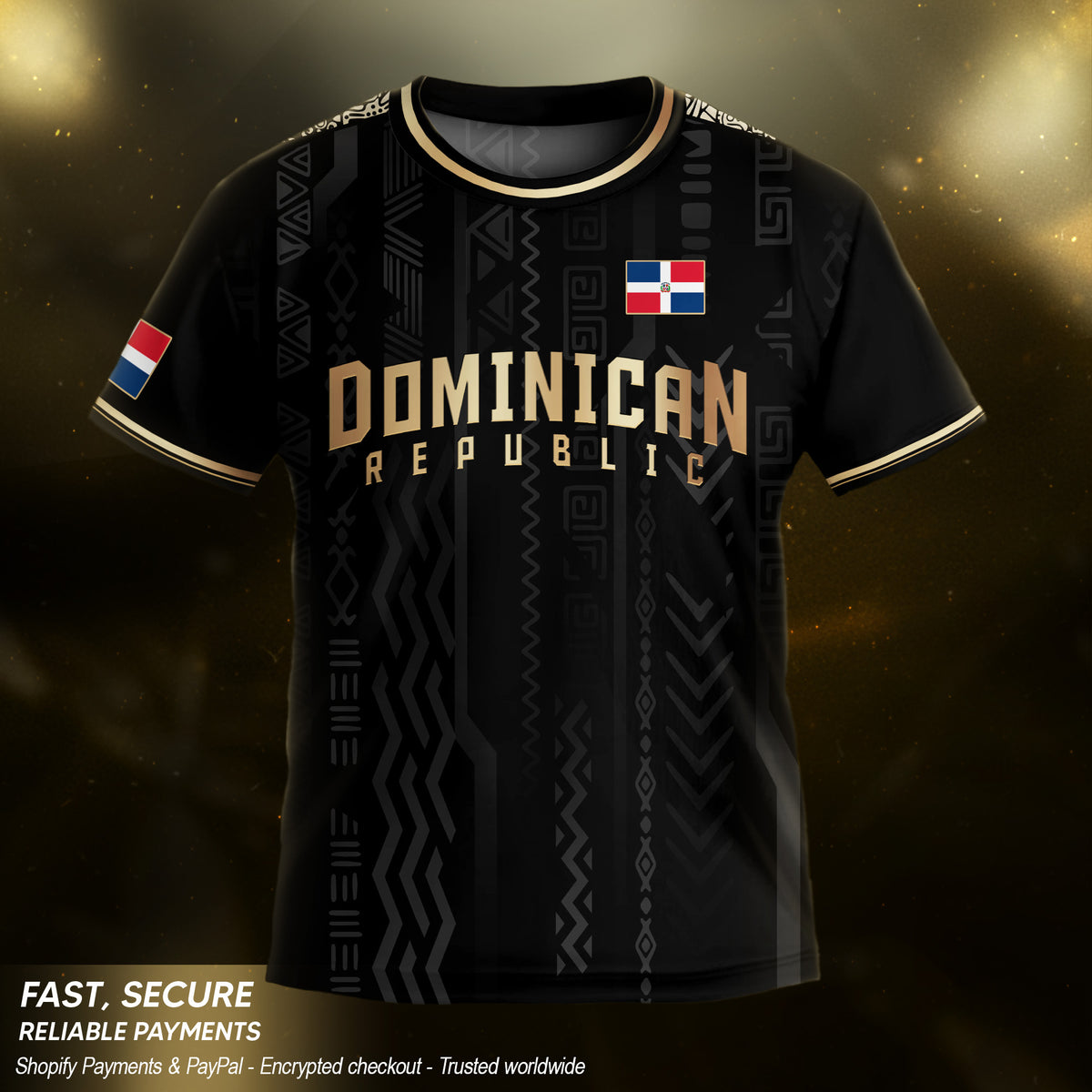 Dominican Republic Kids Youth Vintage Black Gold Athletic Geometric Soccer Jersey