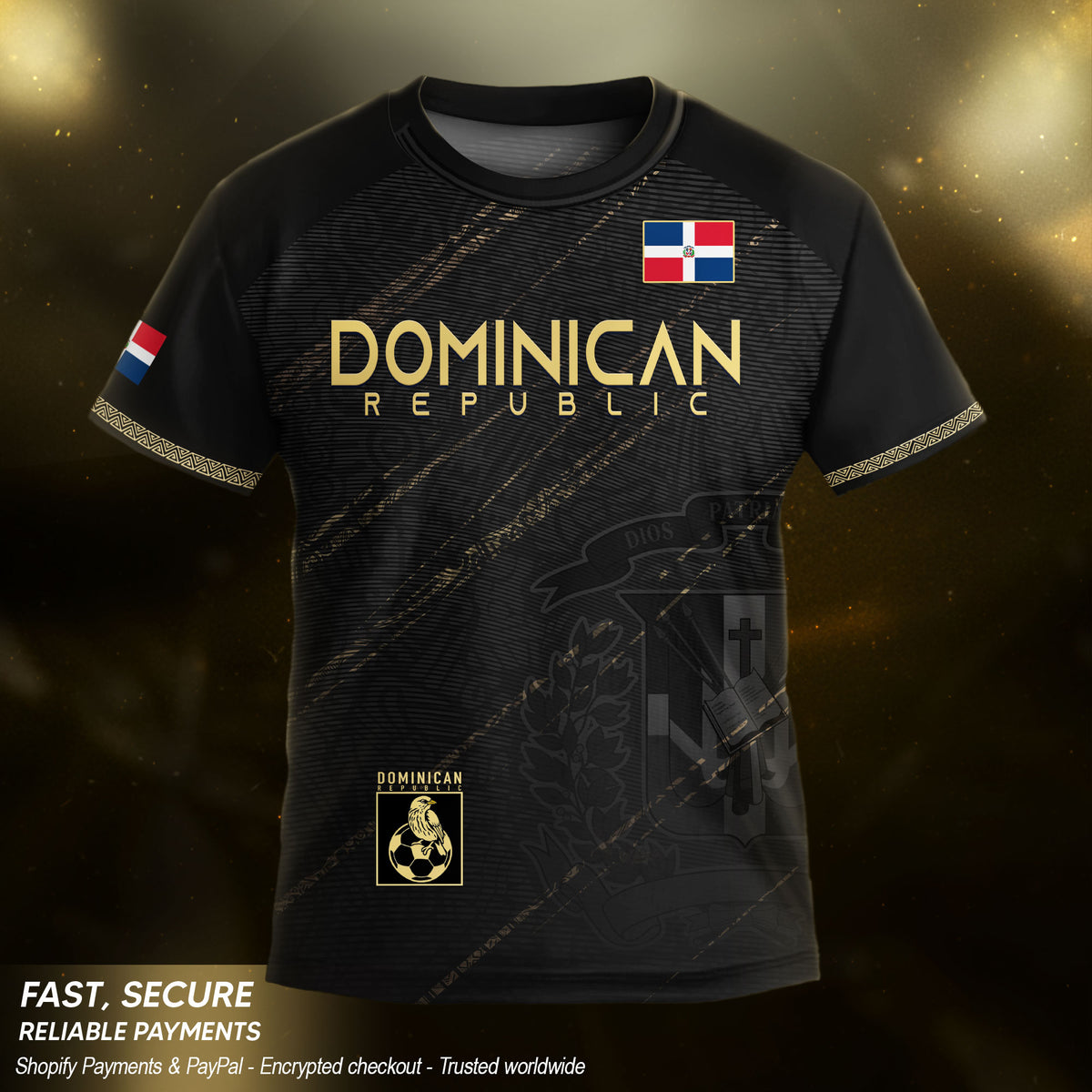 Dominican Republic Kids Youth Heritage Black Gold Athletic Performance Soccer Jersey