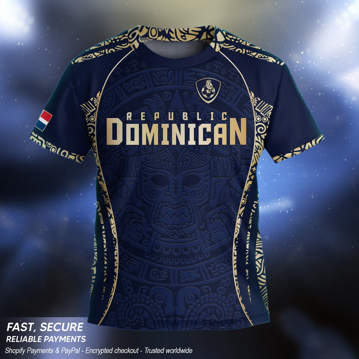 Dominican Republic Kids Youth Heritage Navy Gold Taino Mask National Soccer Jersey