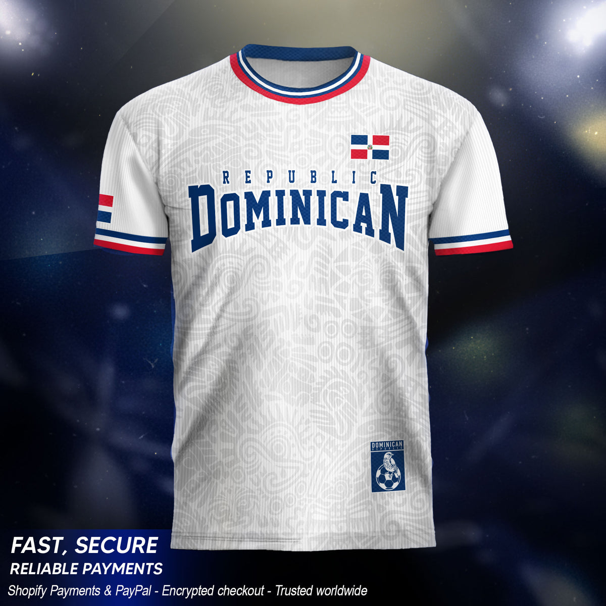 Dominican Republic Coat of Arms White Blue Red National Pride Soccer Jersey