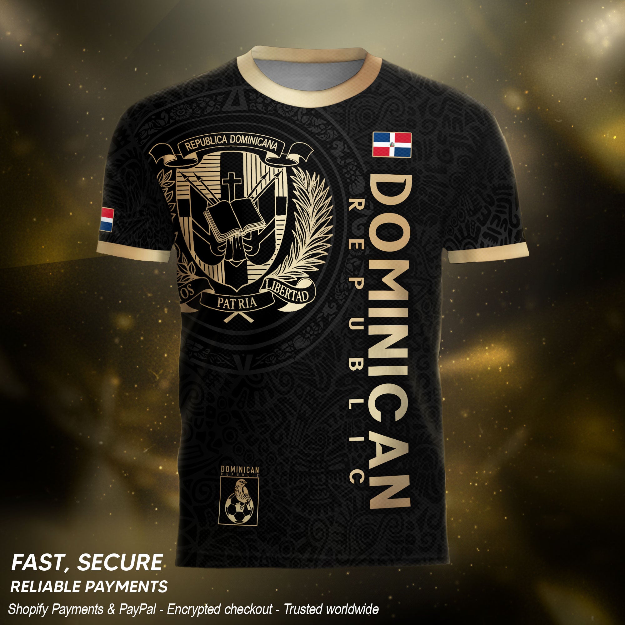 Dominican Republic Coat of Arms Black Gold Heritage National Pride Soccer Jersey