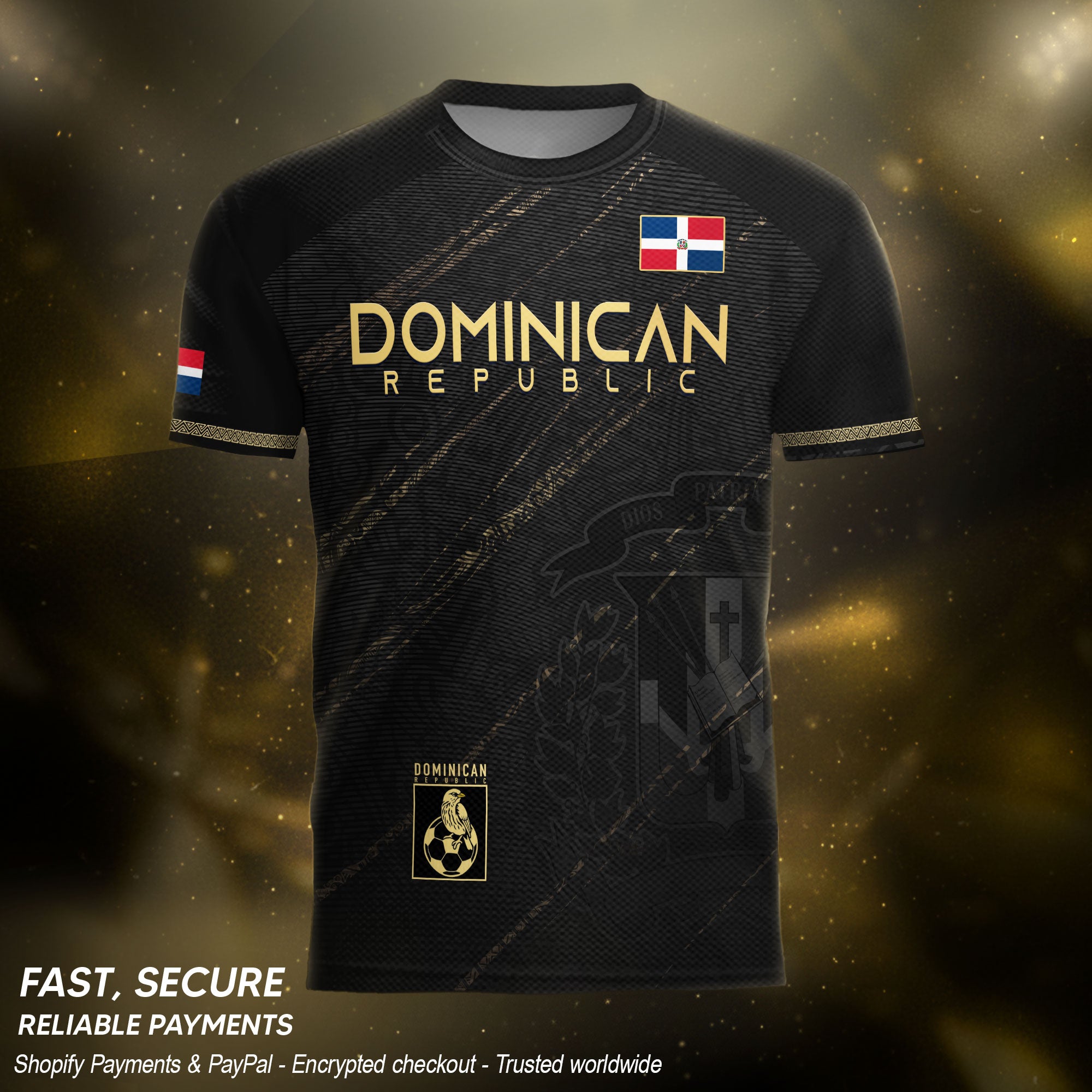 Dominican Republic Soccer Jersey Black Gold, Tradition and Pride Collection