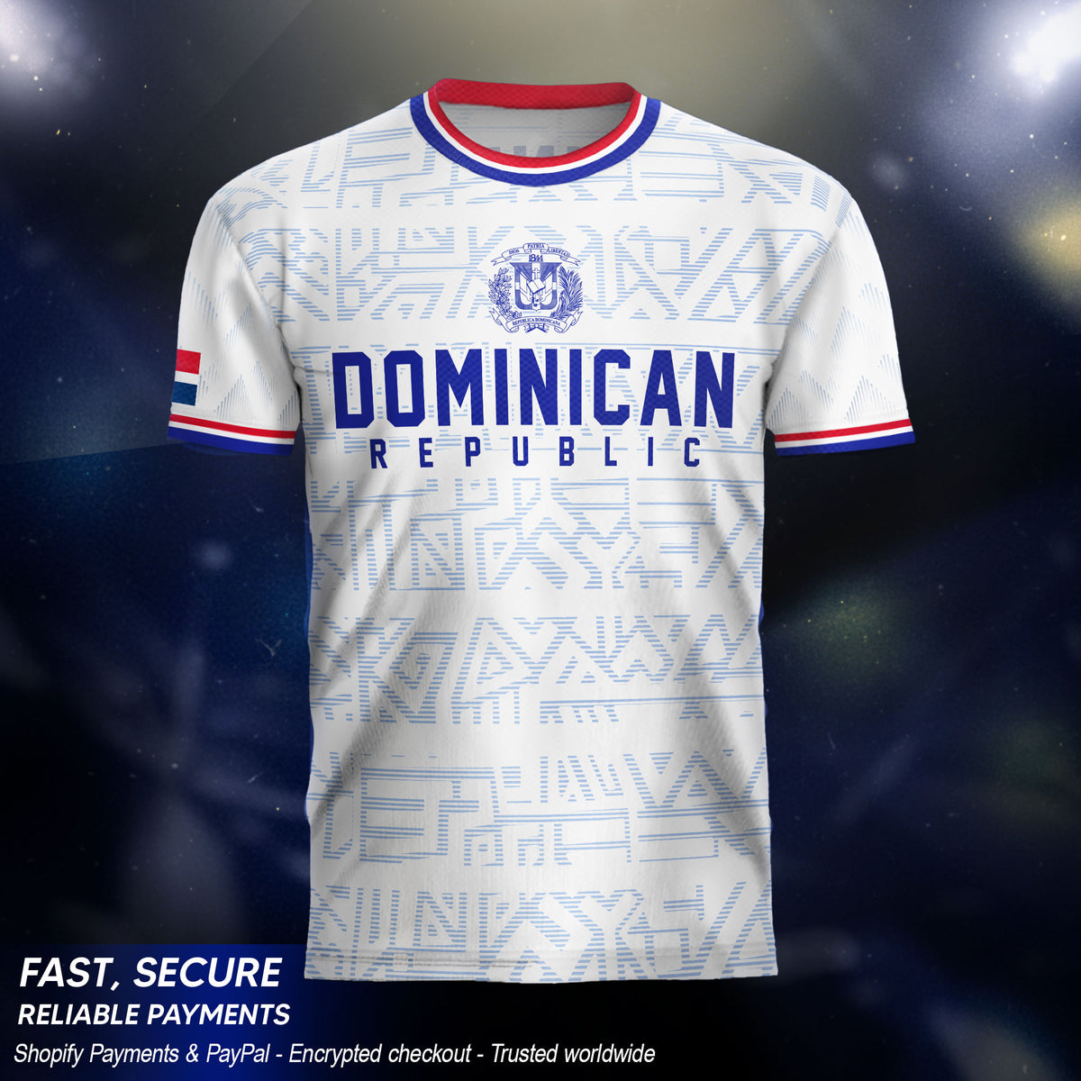 Dominican Republic Coat of Arms White Blue Red National Flag Pride Soccer Jersey