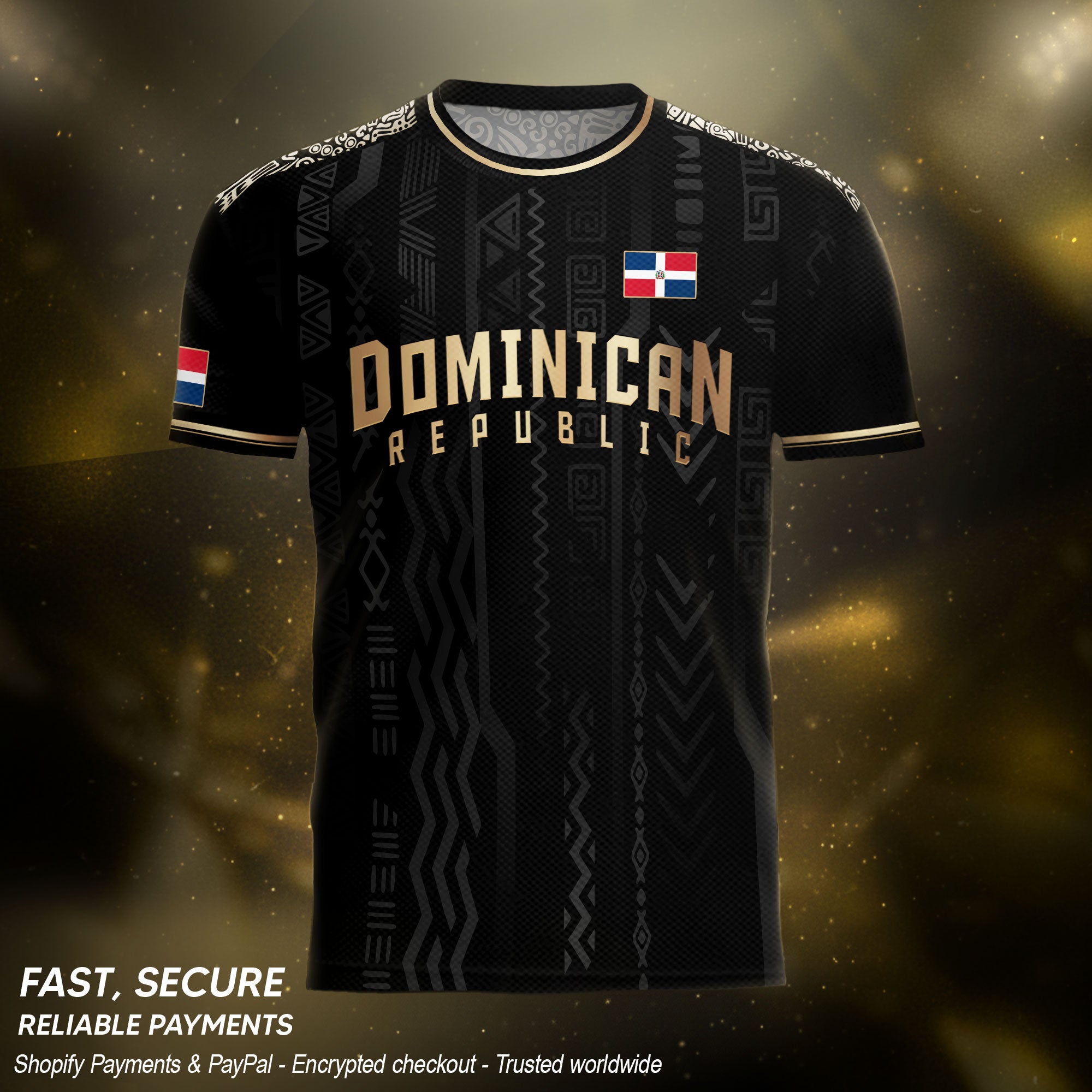 Dominican Republic Coat of Arms Tribal Black Gold National Pride Soccer Jersey