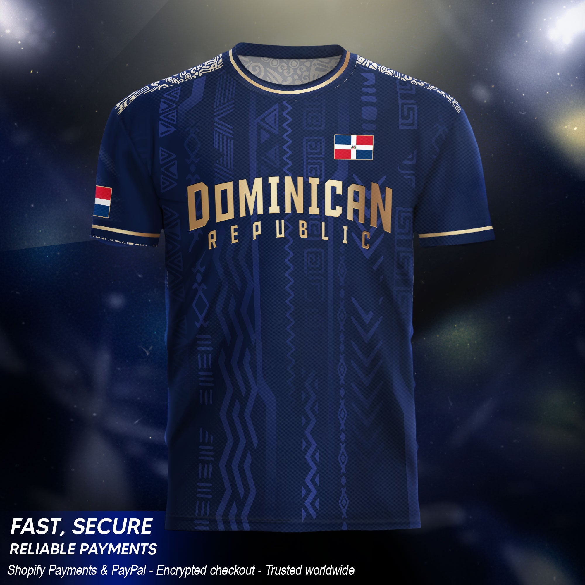 Dominican Republic Navy Gold National Symbol Tribal Pattern Pride Soccer Jersey
