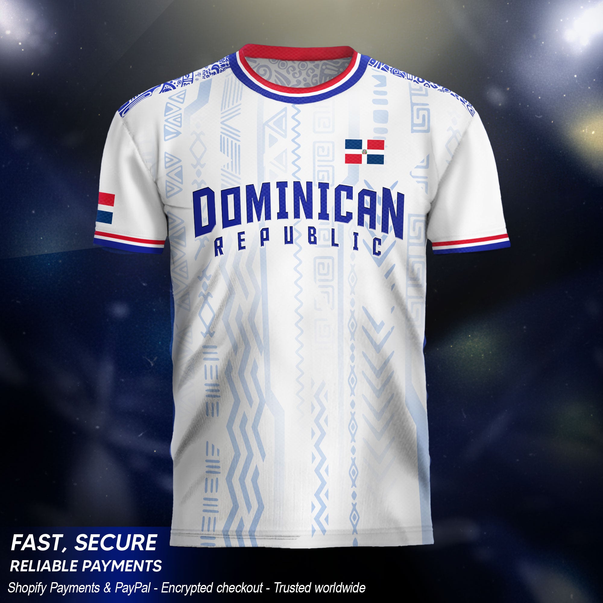 Dominican Republic White Blue Red National Symbol Tribal Pattern Pride Soccer Jersey