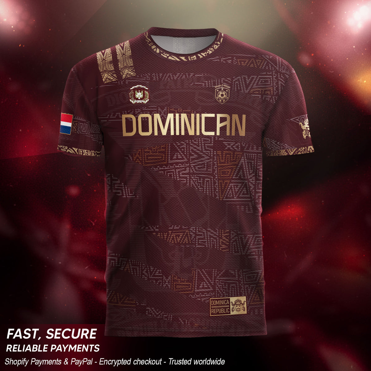 Dominican Republic Heritage Maroon Gold Abstract Soccer Jersey