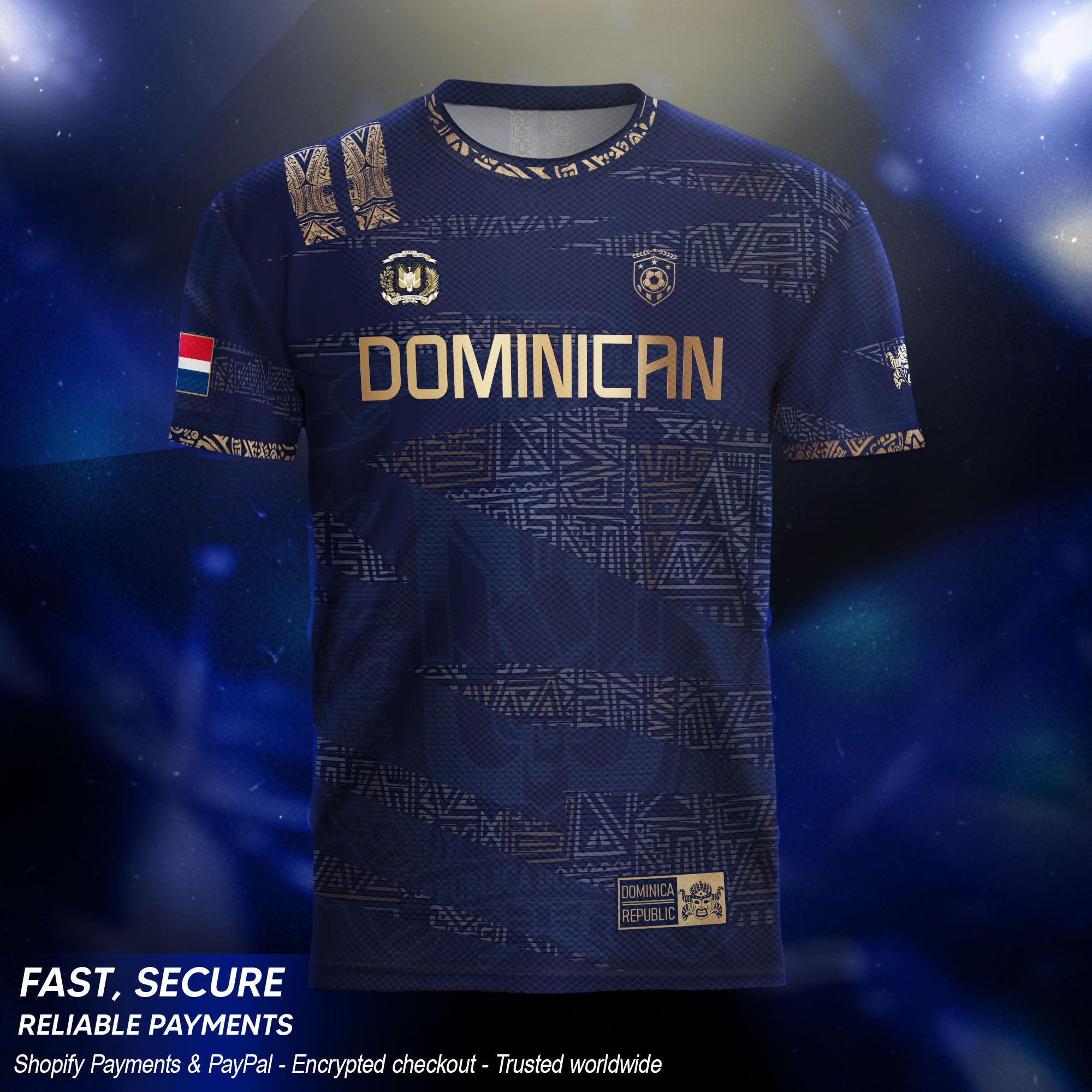 Dominican Republic Heritage Navy Gold Geometric Pattern Soccer Jersey