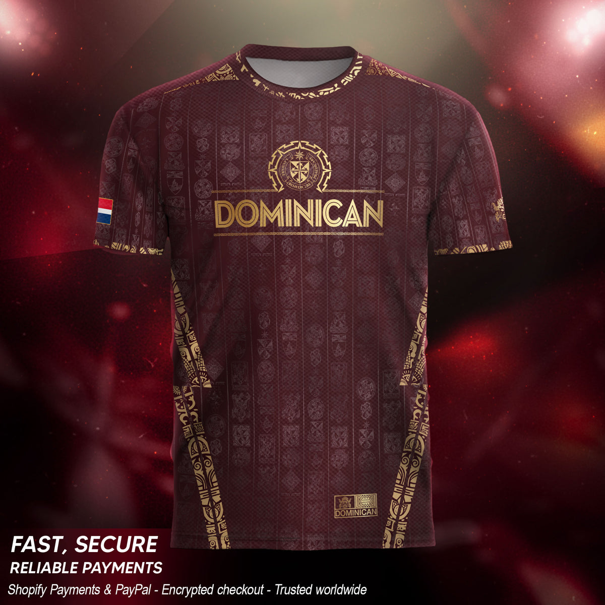 Dominican Republic Heritage Maroon Gold Patchwork Soccer Jersey