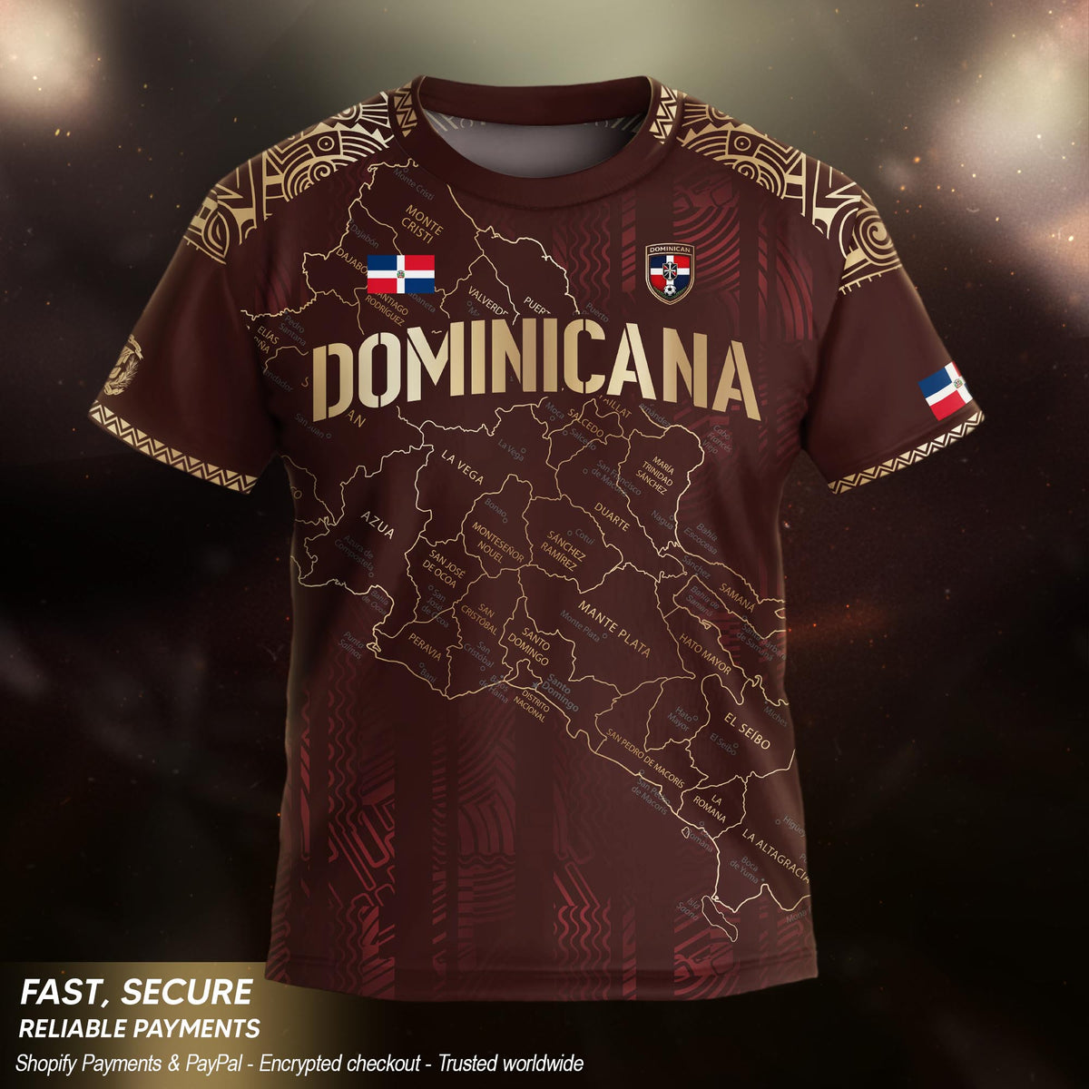 Dominican Republic Kids Youth Heritage Maroon Gold Map National Pride Soccer Jersey
