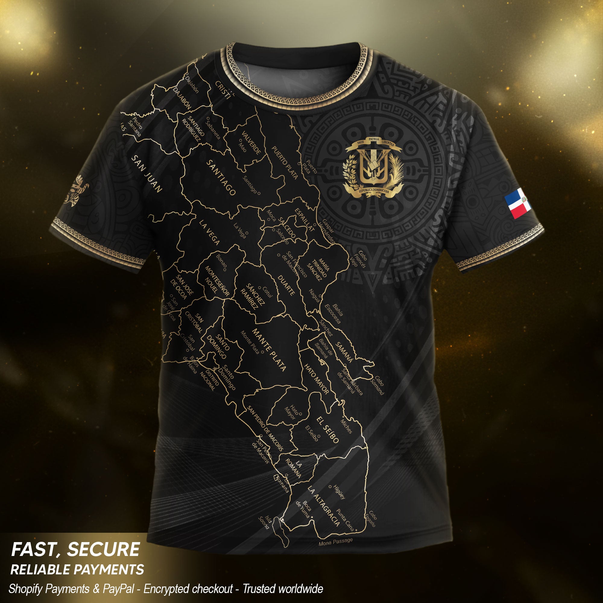 Dominican Republic Kids Youth Heritage Black Gold Map National Pride Soccer Jersey