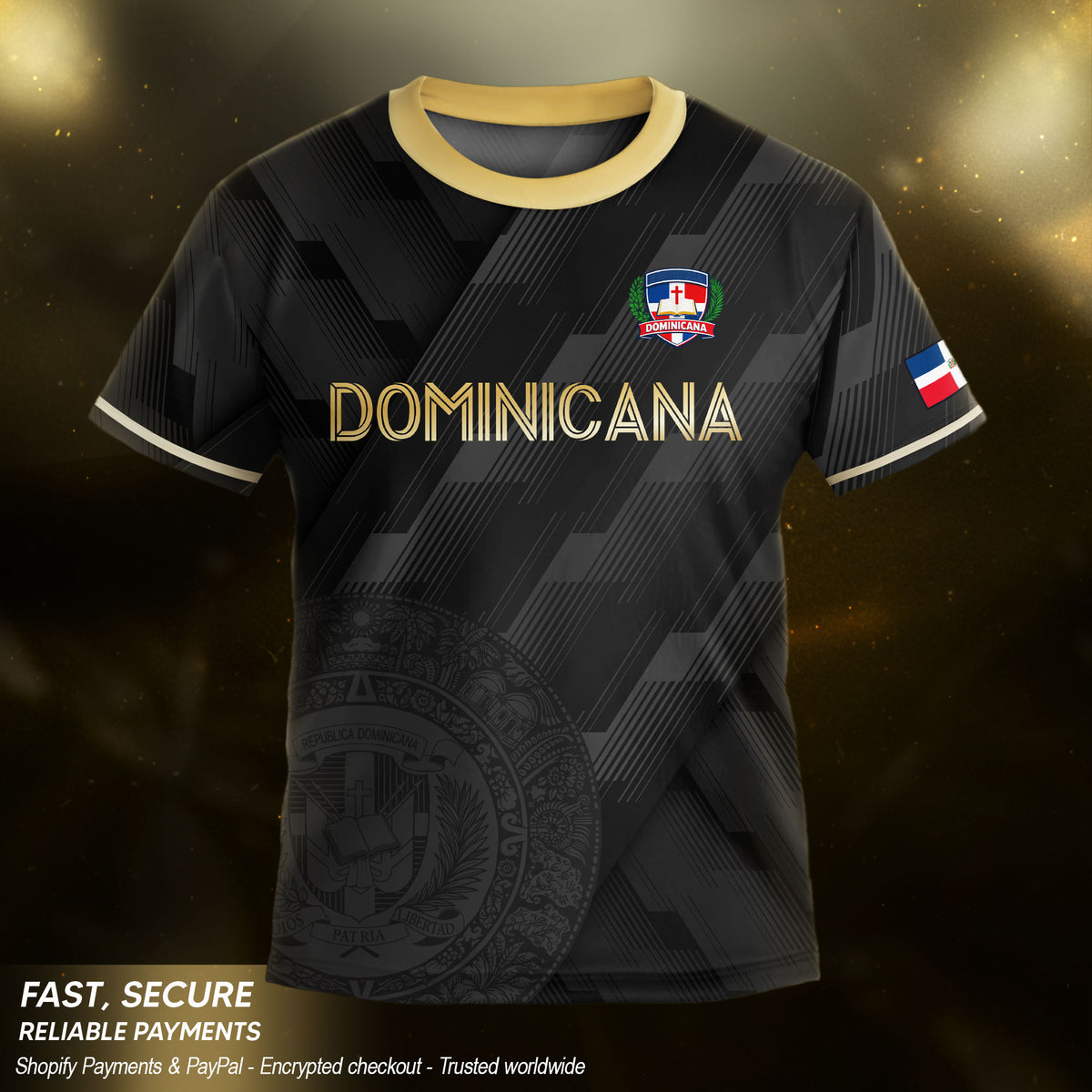 Dominican Republic Kids Youth Heritage Black Gold National Pride Soccer Jersey