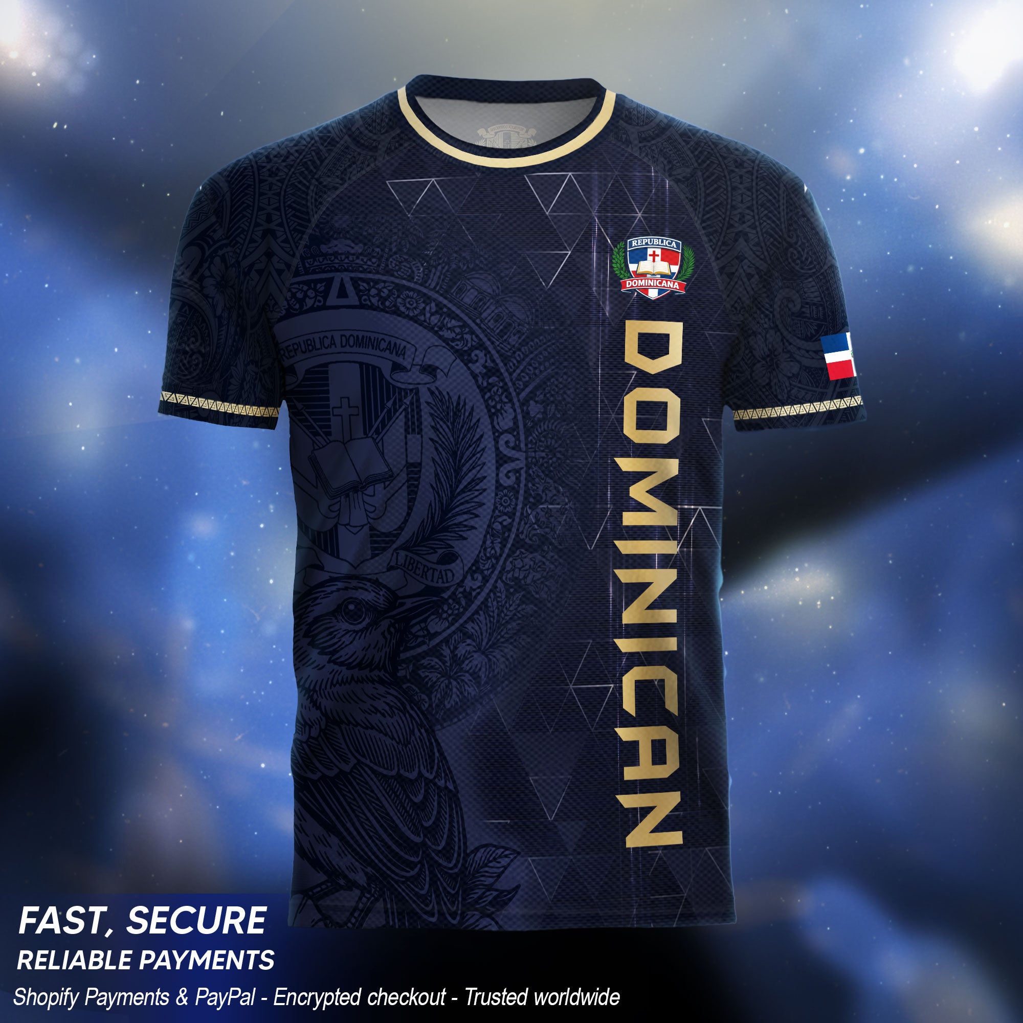 Dominican Heritage Soccer Jersey Black Navy, Cultural Identity & Pride Collection