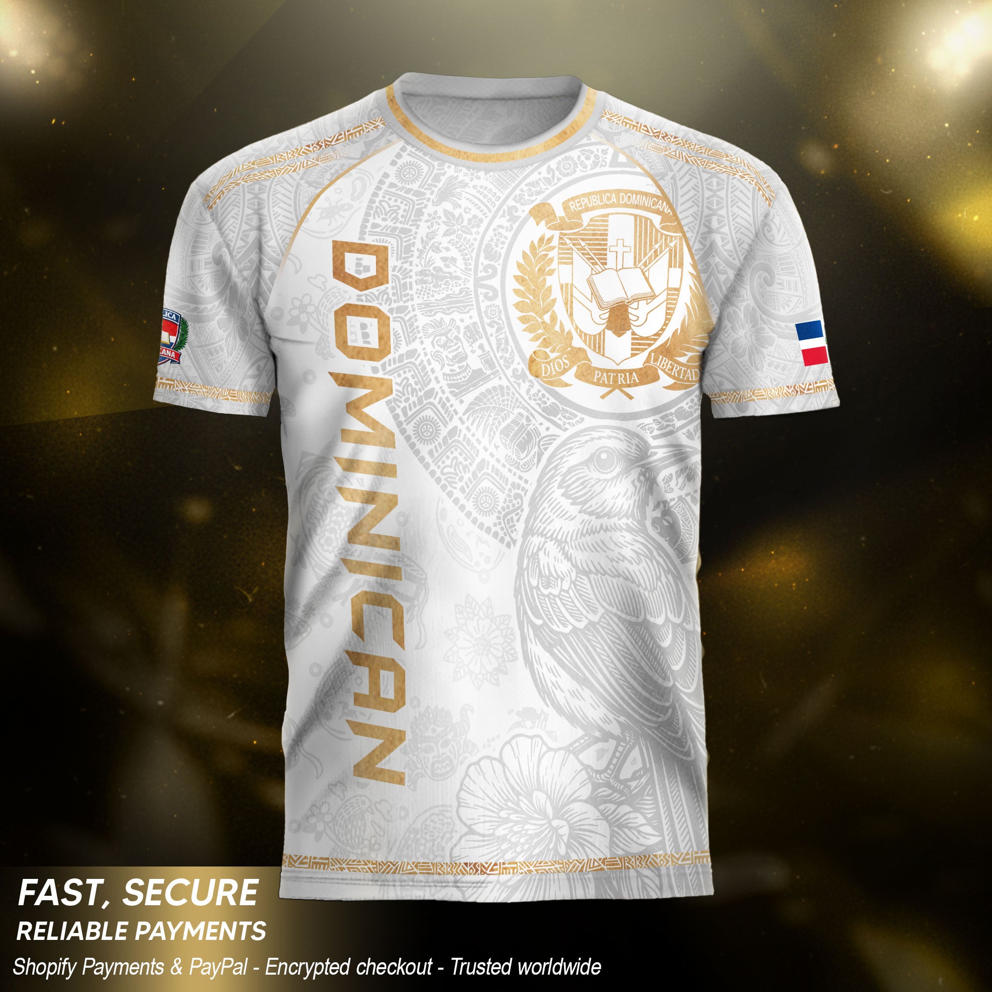 Dominican Cultural Identity Soccer Jersey White Gold, Heritage Pride Edition