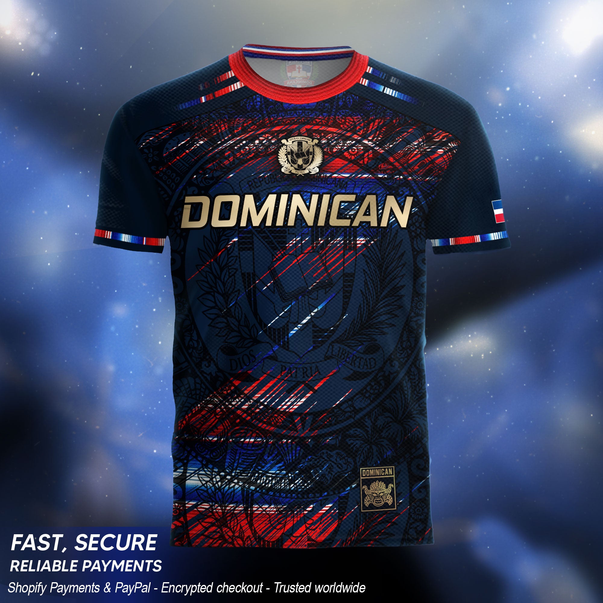 Dominican Heritage Pride Soccer Jersey Black Red Navy, Dominican Soccer Jersey, Cultural Unity Collection