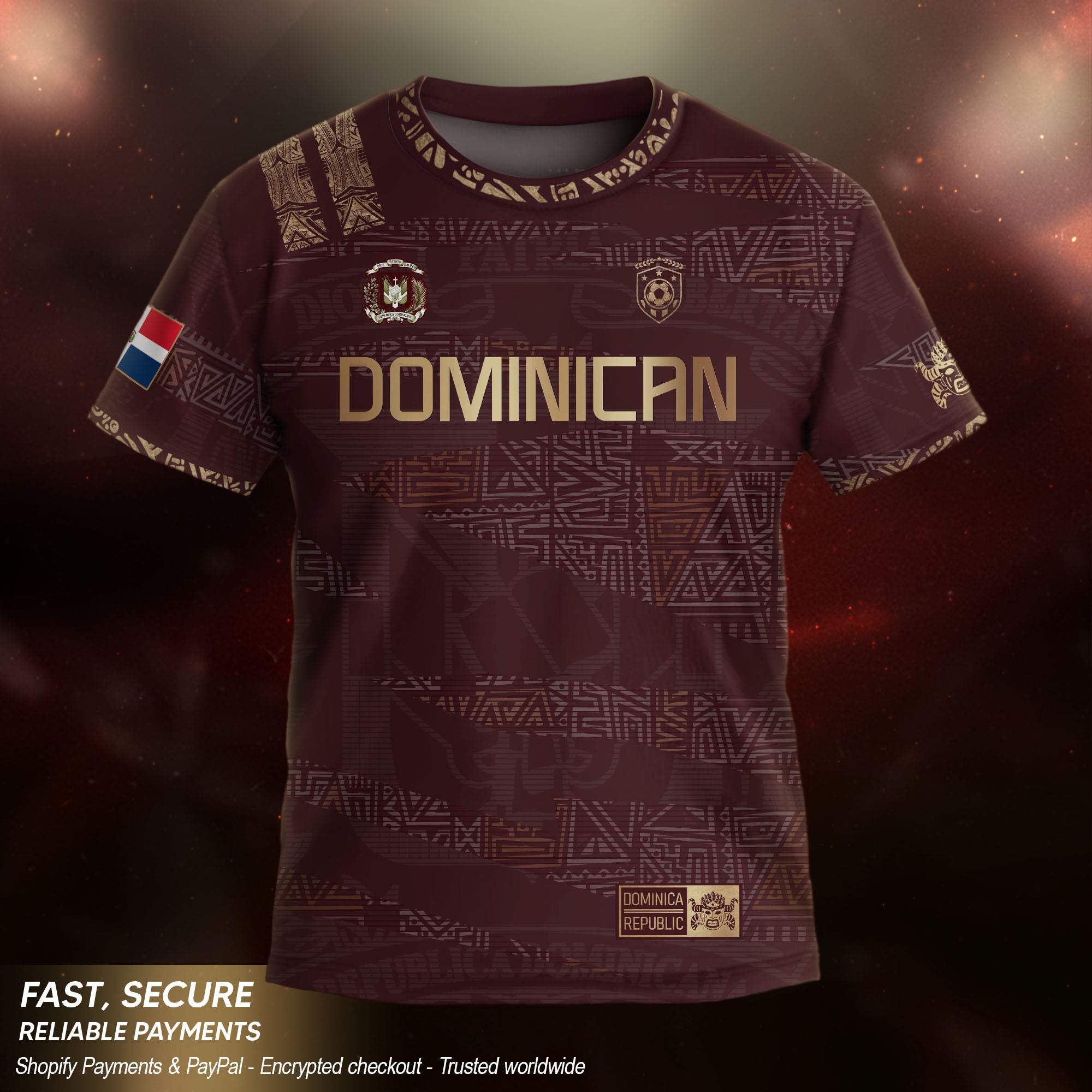 Dominican Cultural Heritage Kids Soccer Jersey Maroon Gold Pride Edition