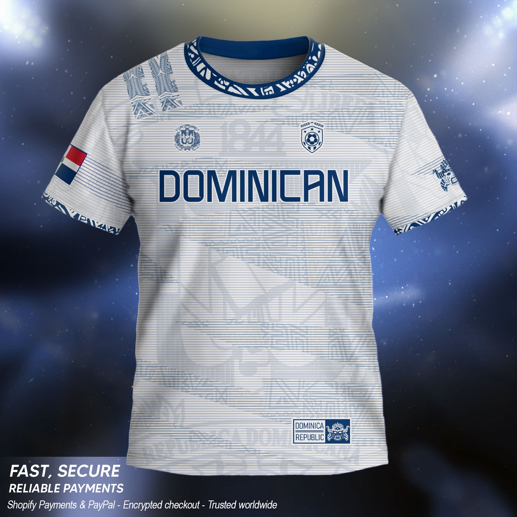 Dominican Kids Soccer Jersey White Blue Cultural Heritage Edition